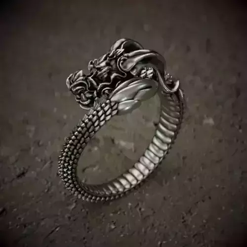 Dragon-ring silver dragon head ring
