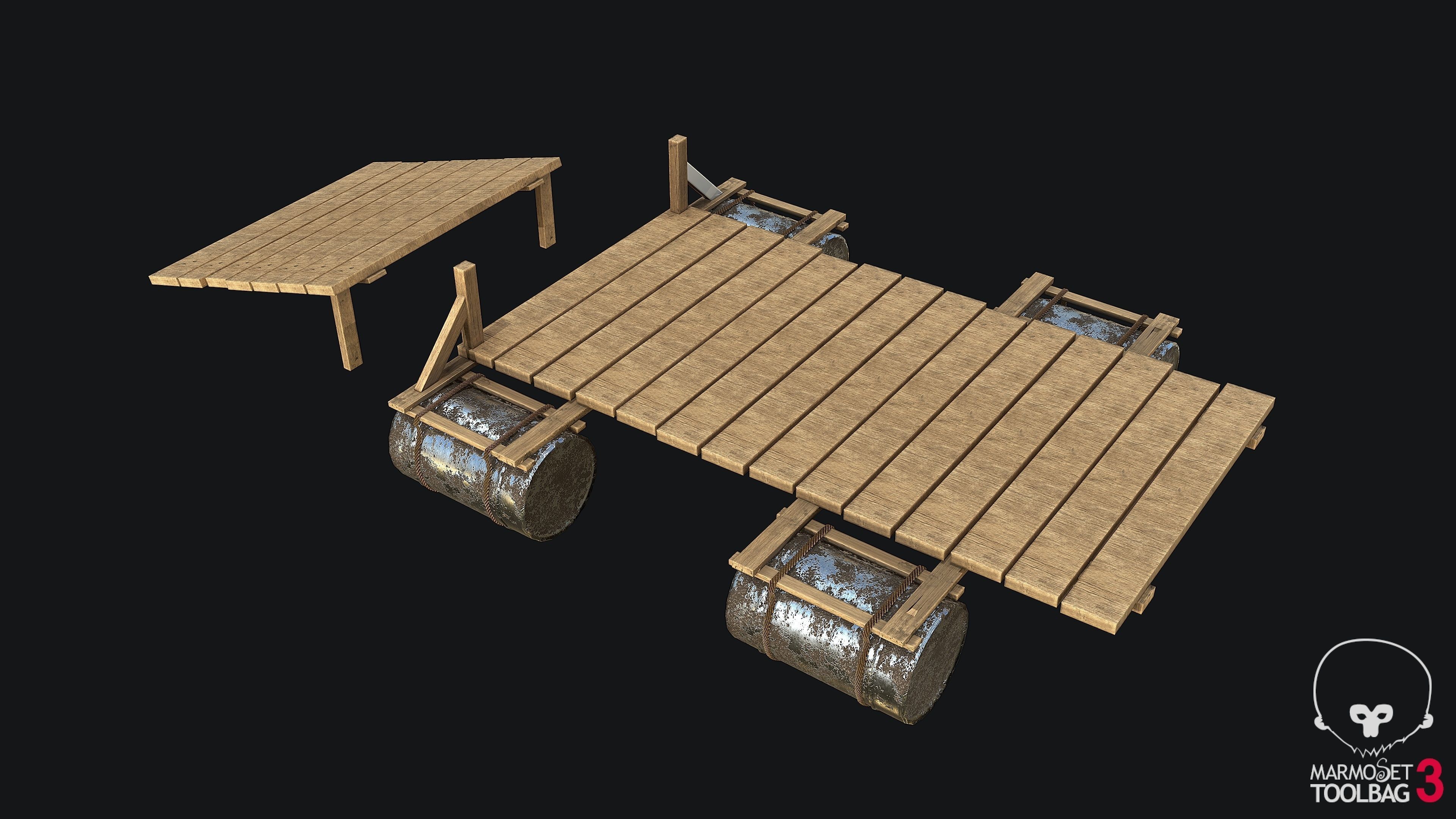 Wooden Bridge Game-ready PBR Low-poly 3D model_1