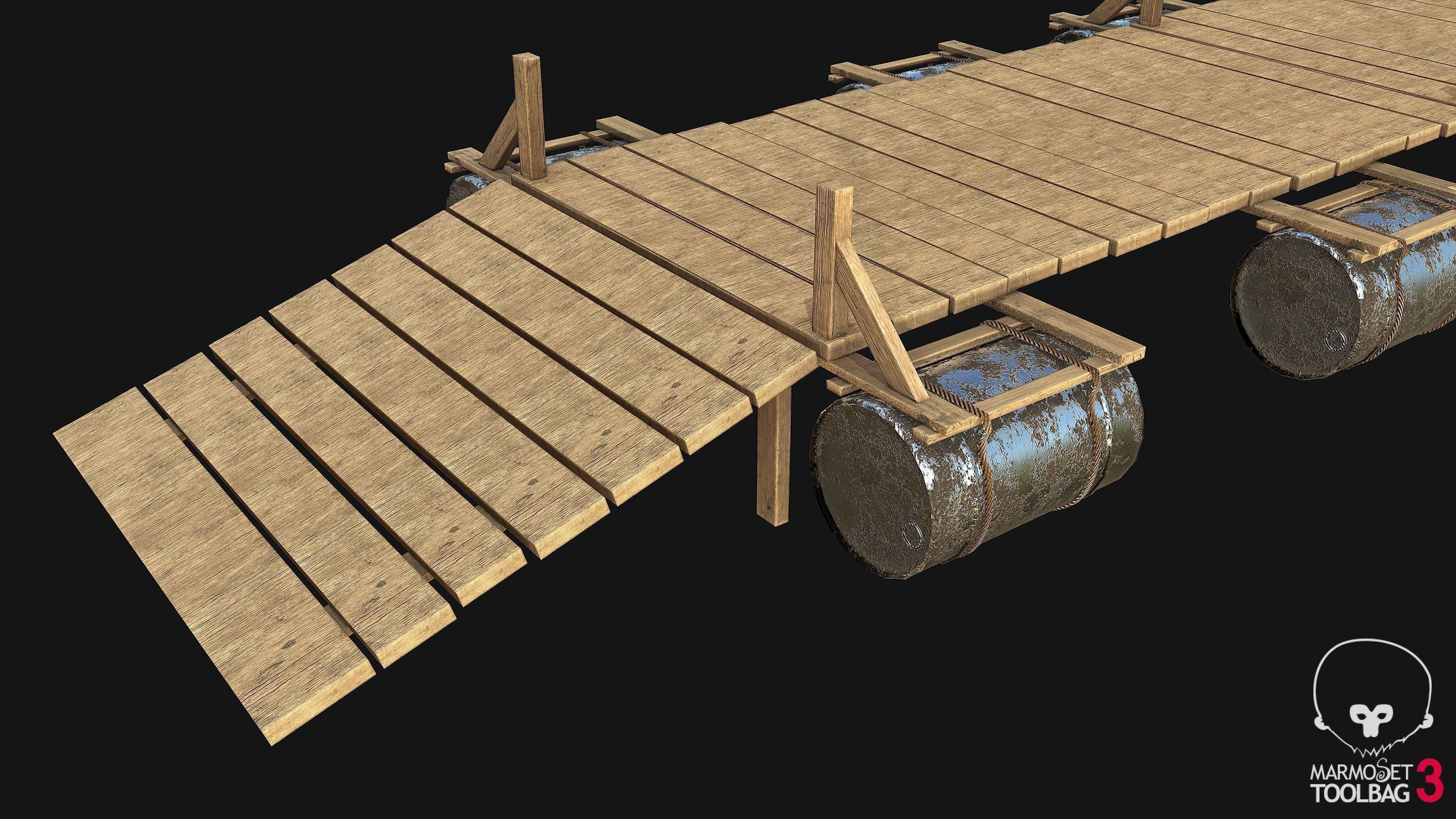 Wooden Bridge Game-ready PBR Low-poly 3D model_4