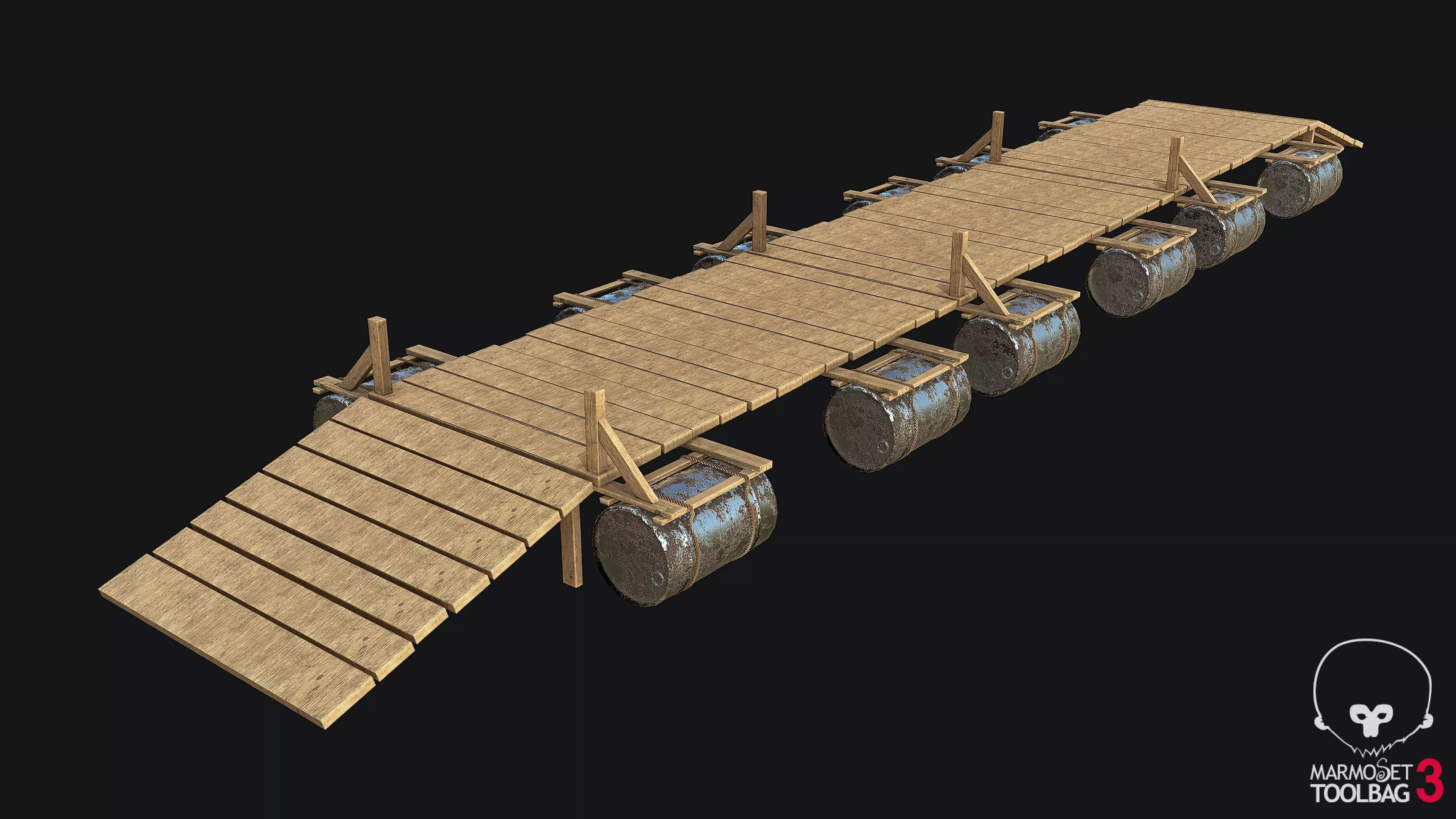 Wooden Bridge Game-ready PBR Low-poly 3D model_0