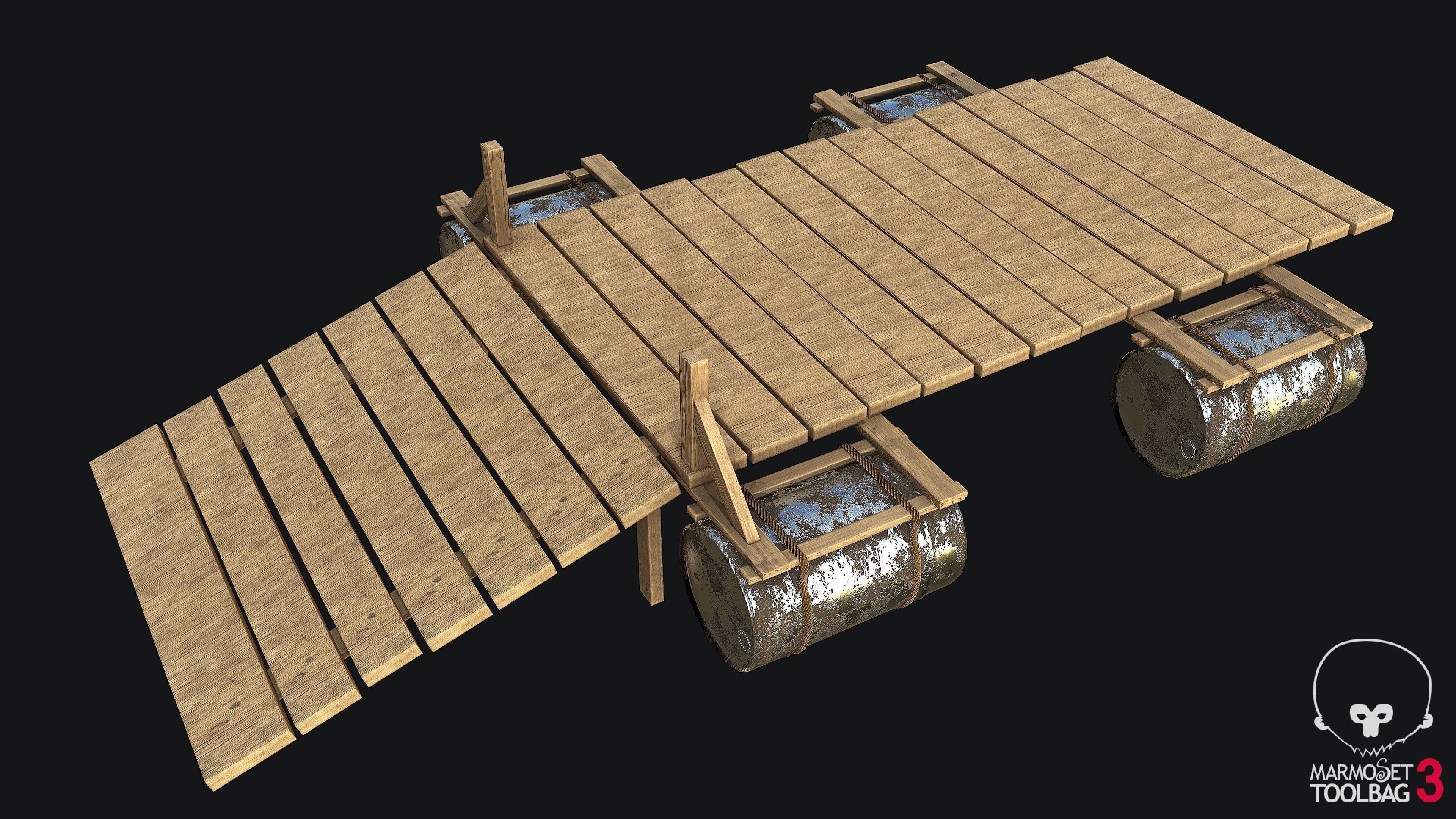 Wooden Bridge Game-ready PBR Low-poly 3D model_2