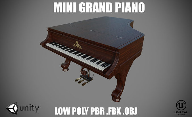 Piano Low Poly victorian grand Low-poly 3D model