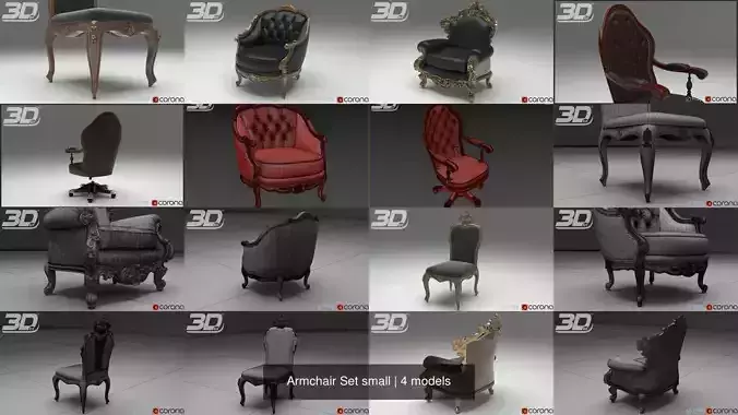 Armchair Set small 3D Model Collection