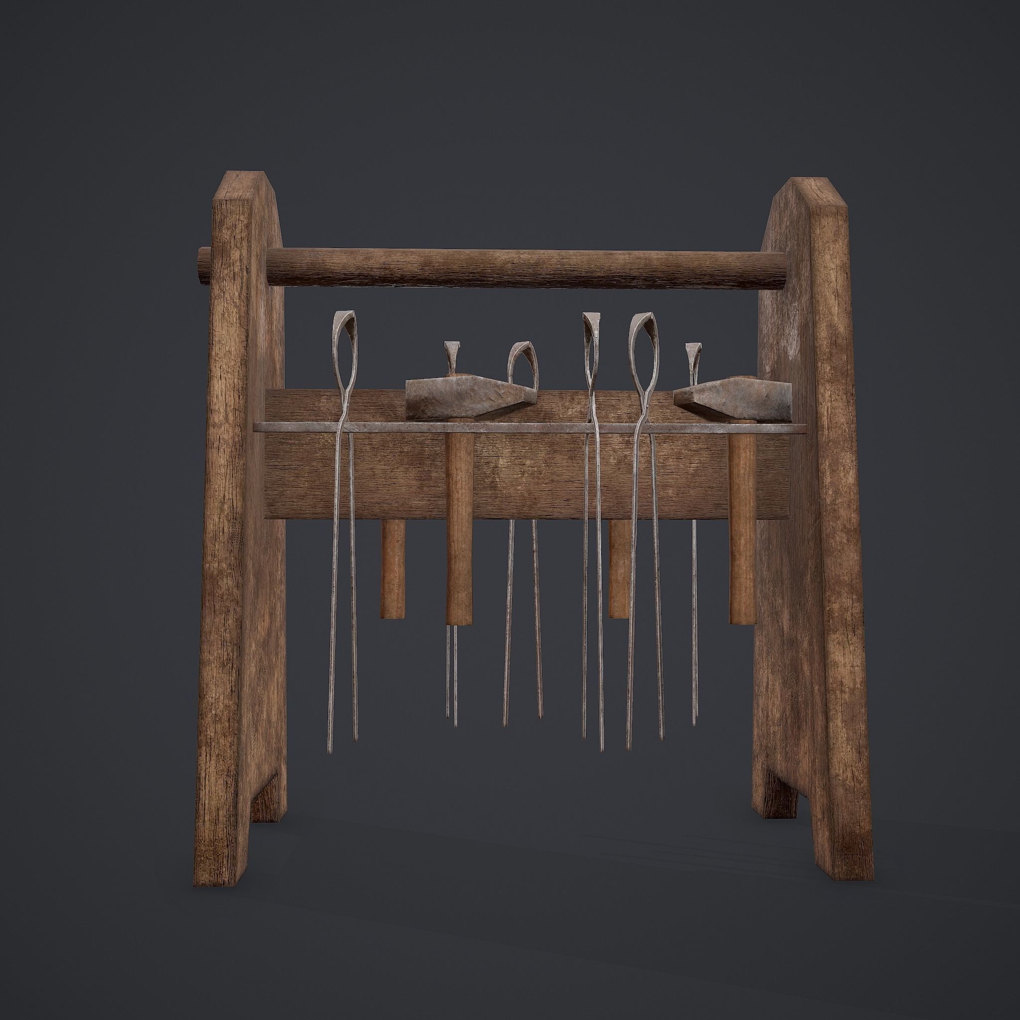 Medieval Blacksmith Tool Rack Low-poly 3D model_13