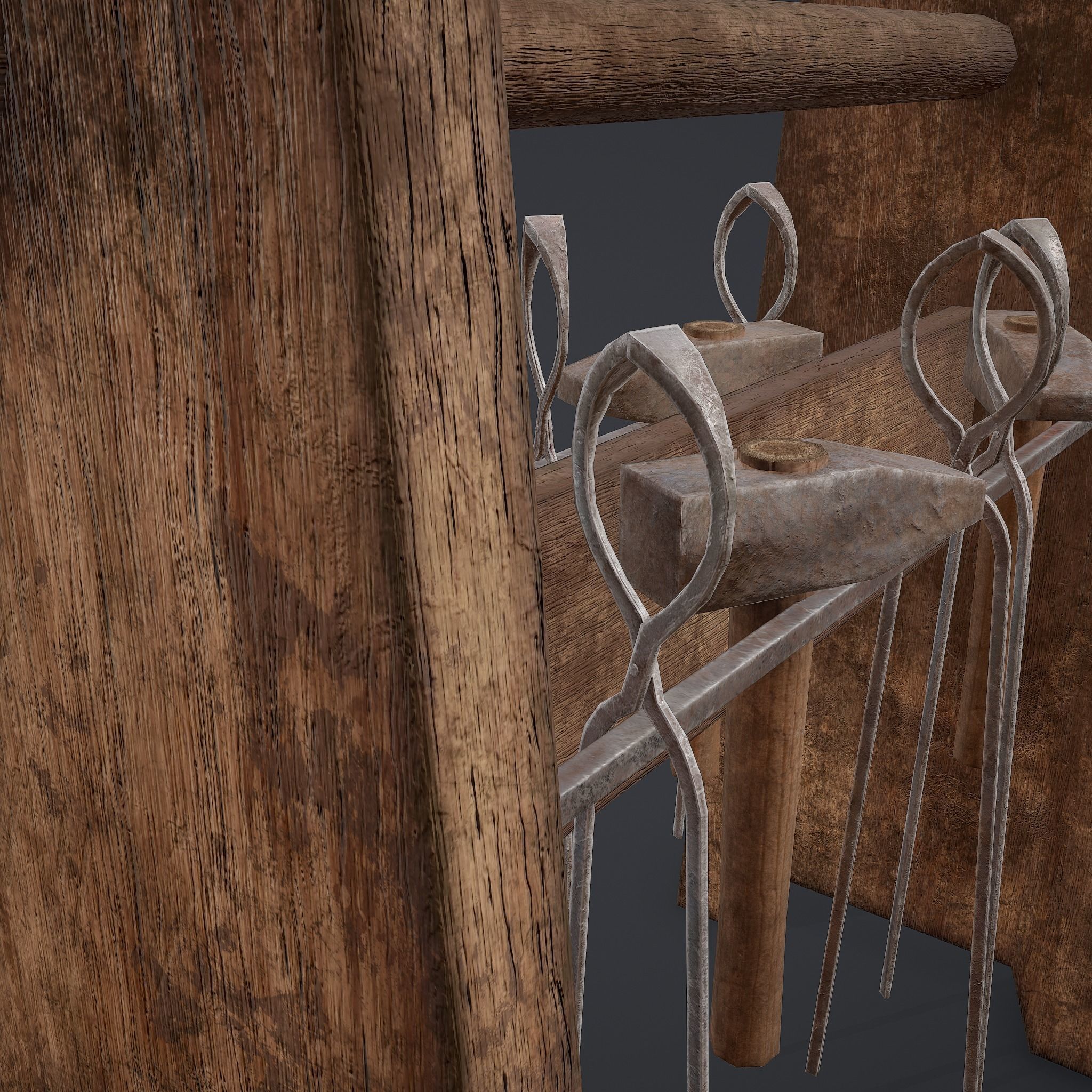 Medieval Blacksmith Tool Rack Low-poly 3D model_15