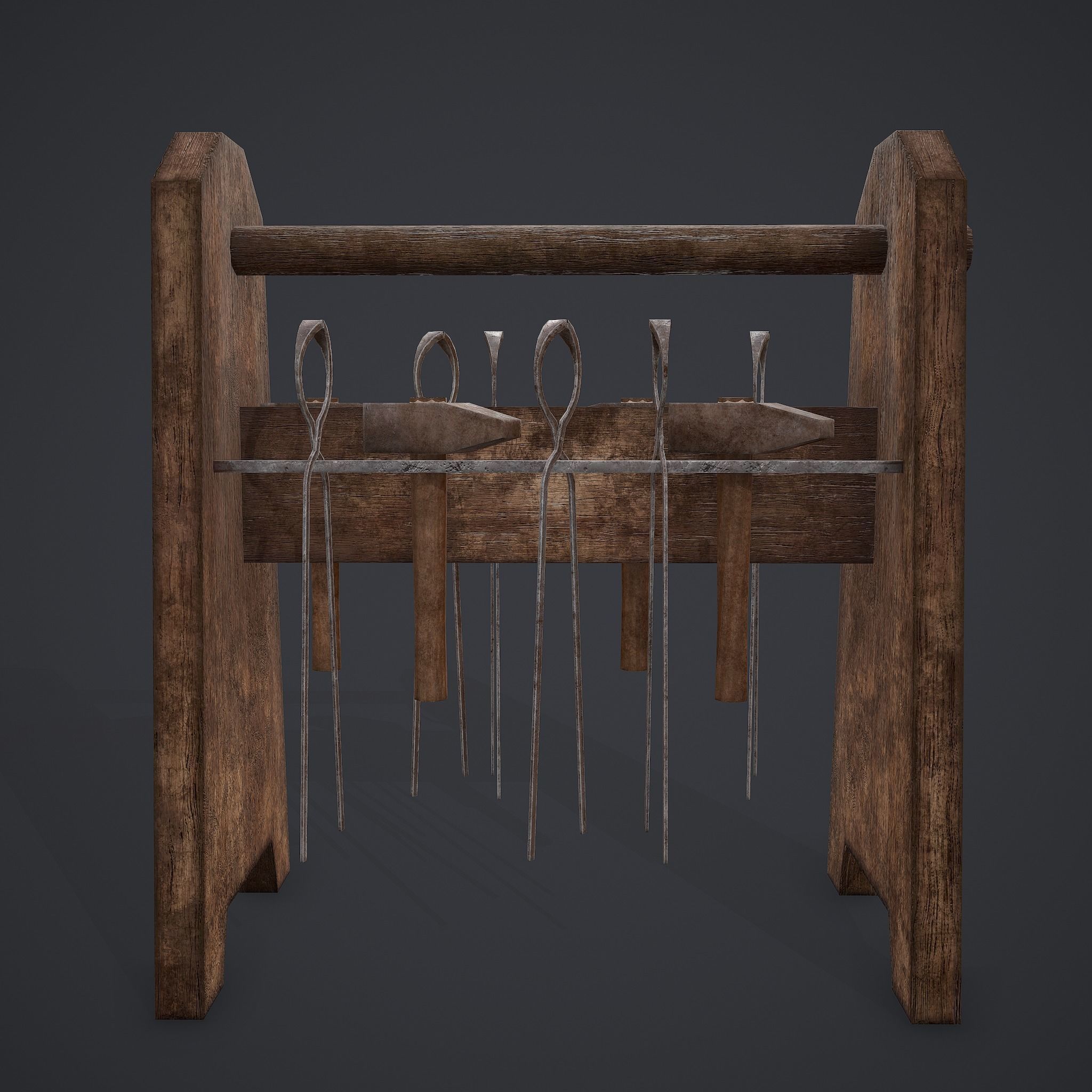 Medieval Blacksmith Tool Rack Low-poly 3D model_29