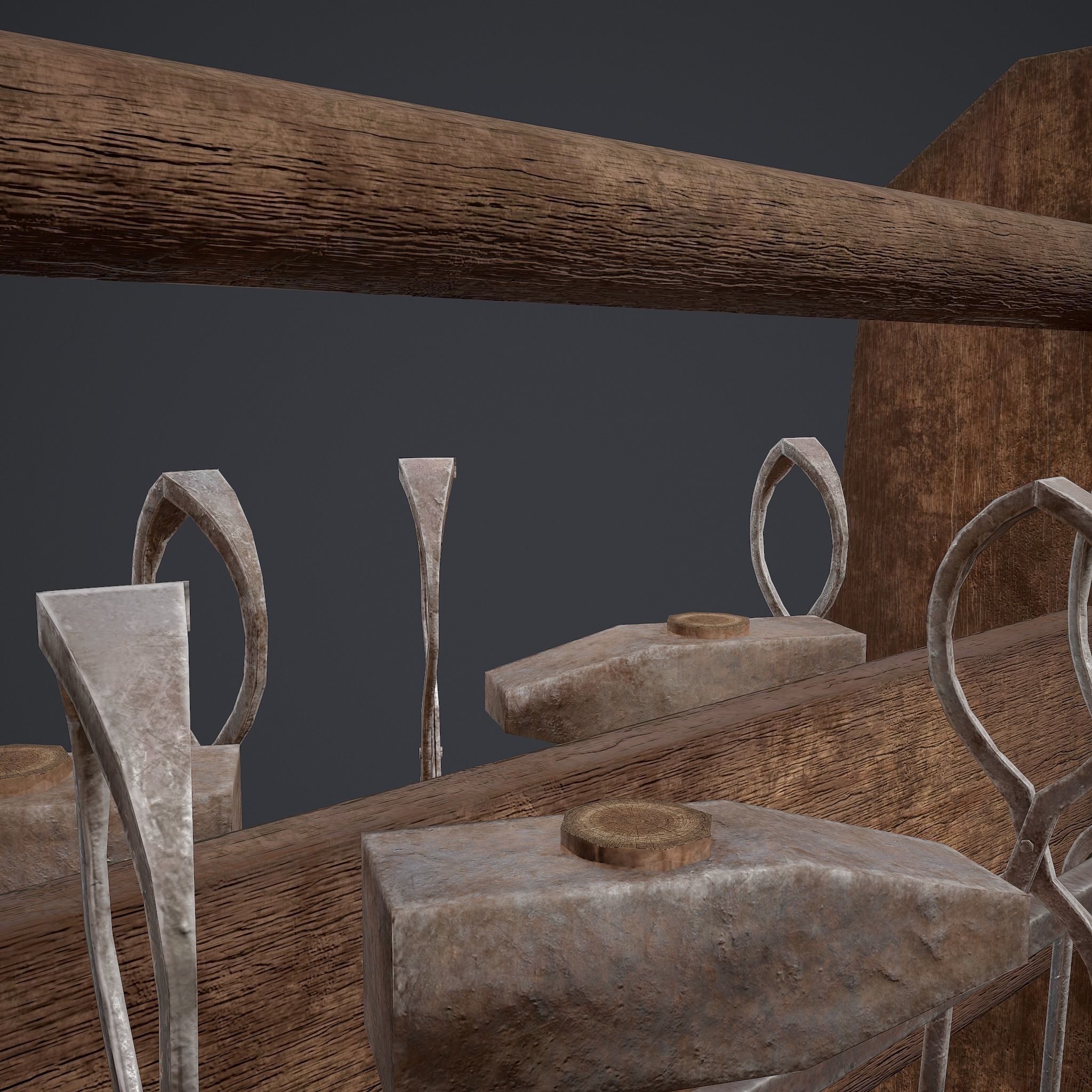 Medieval Blacksmith Tool Rack Low-poly 3D model_14