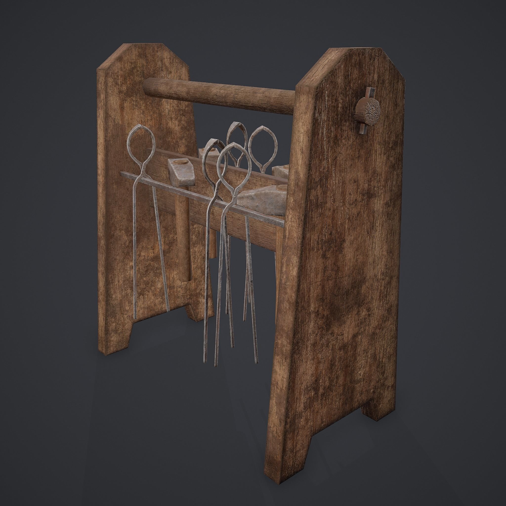Medieval Blacksmith Tool Rack Low-poly 3D model_16