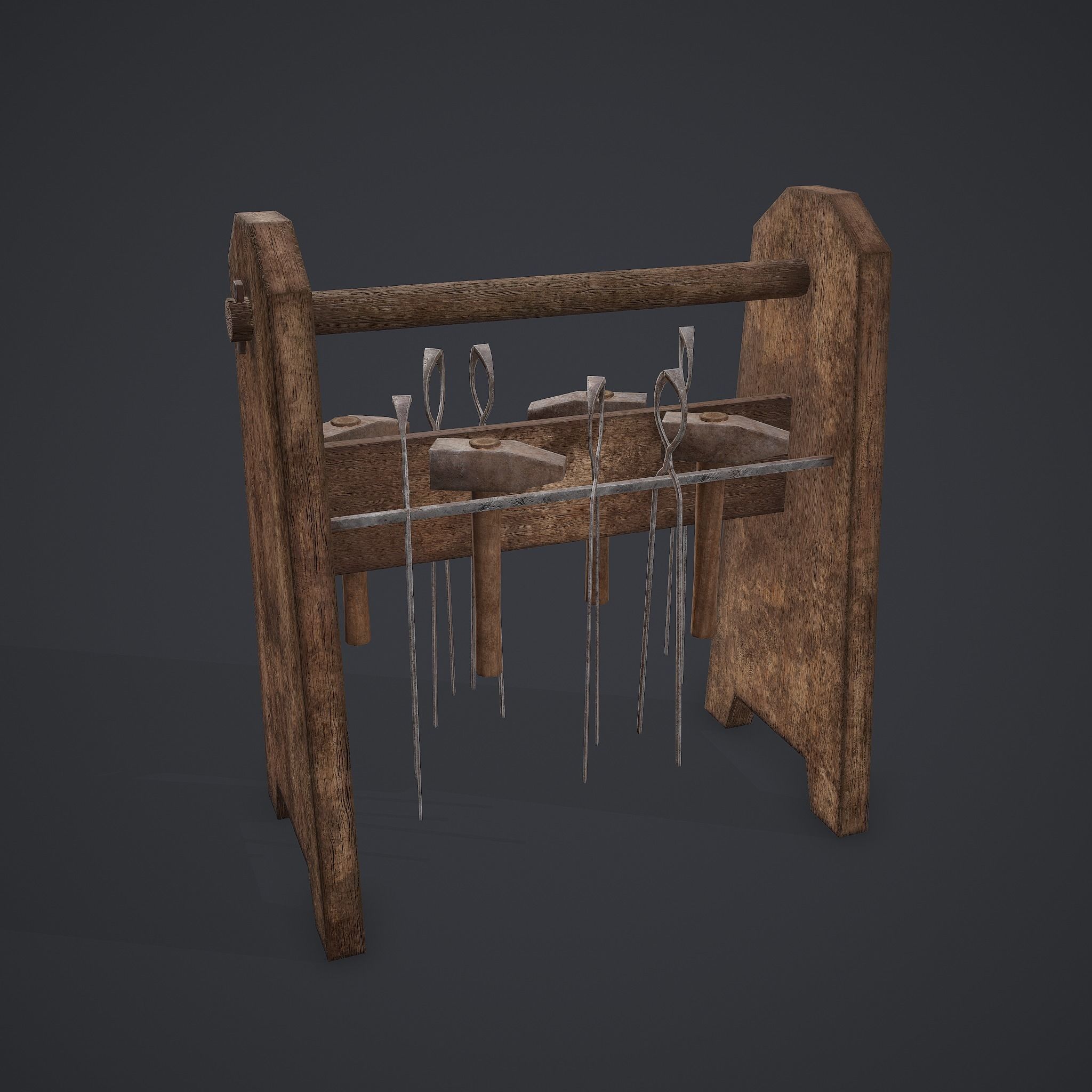 Medieval Blacksmith Tool Rack Low-poly 3D model_17