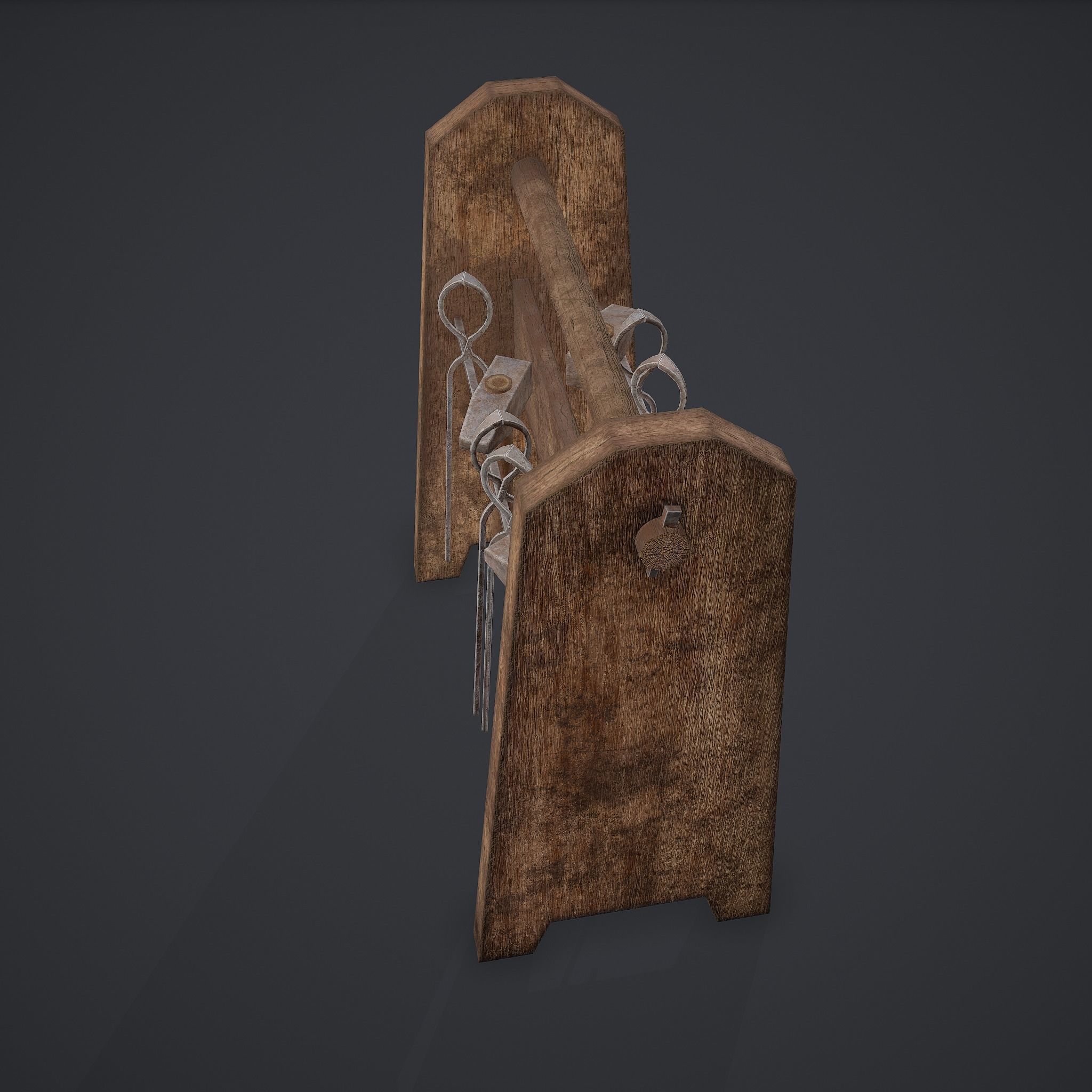 Medieval Blacksmith Tool Rack Low-poly 3D model_19
