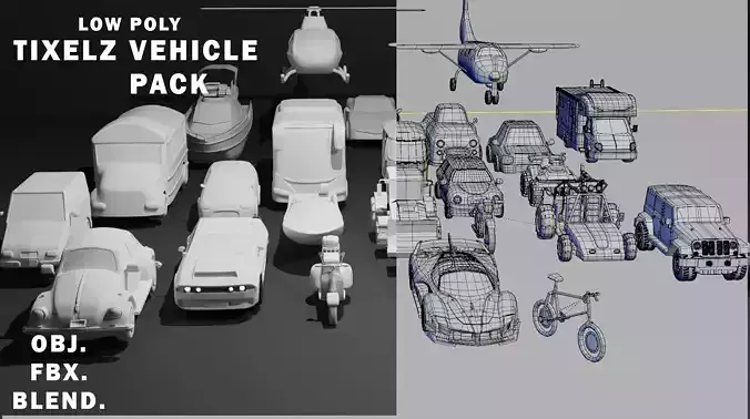 Stylized low poly vehicle pack 3D model