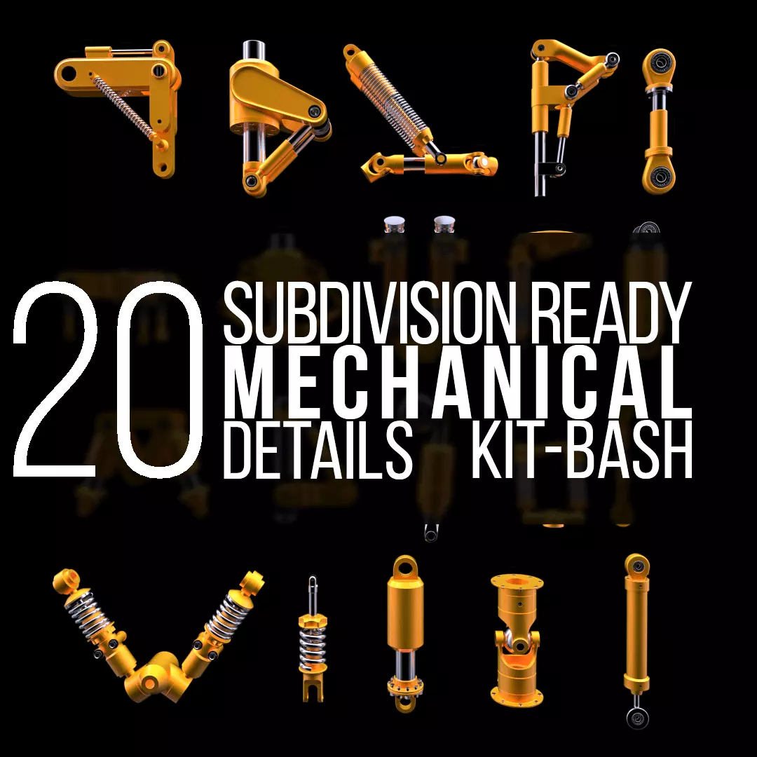 Subdivision-Ready Mechanical Details Kit-Bash 3D model_0