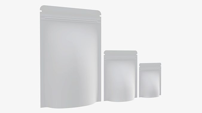 palstic food pouch mylar bags white mockup 3D model