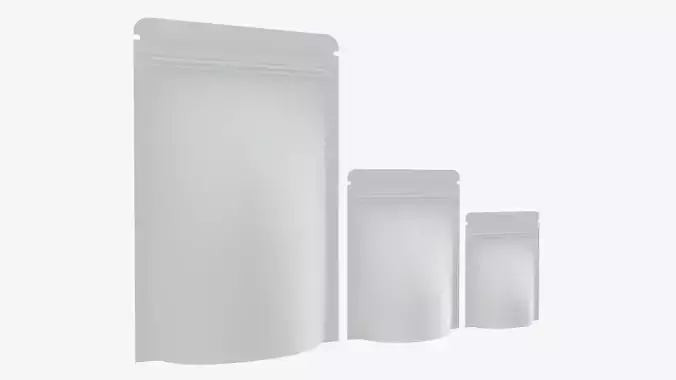 palstic food pouch mylar bags white mockup 3D model