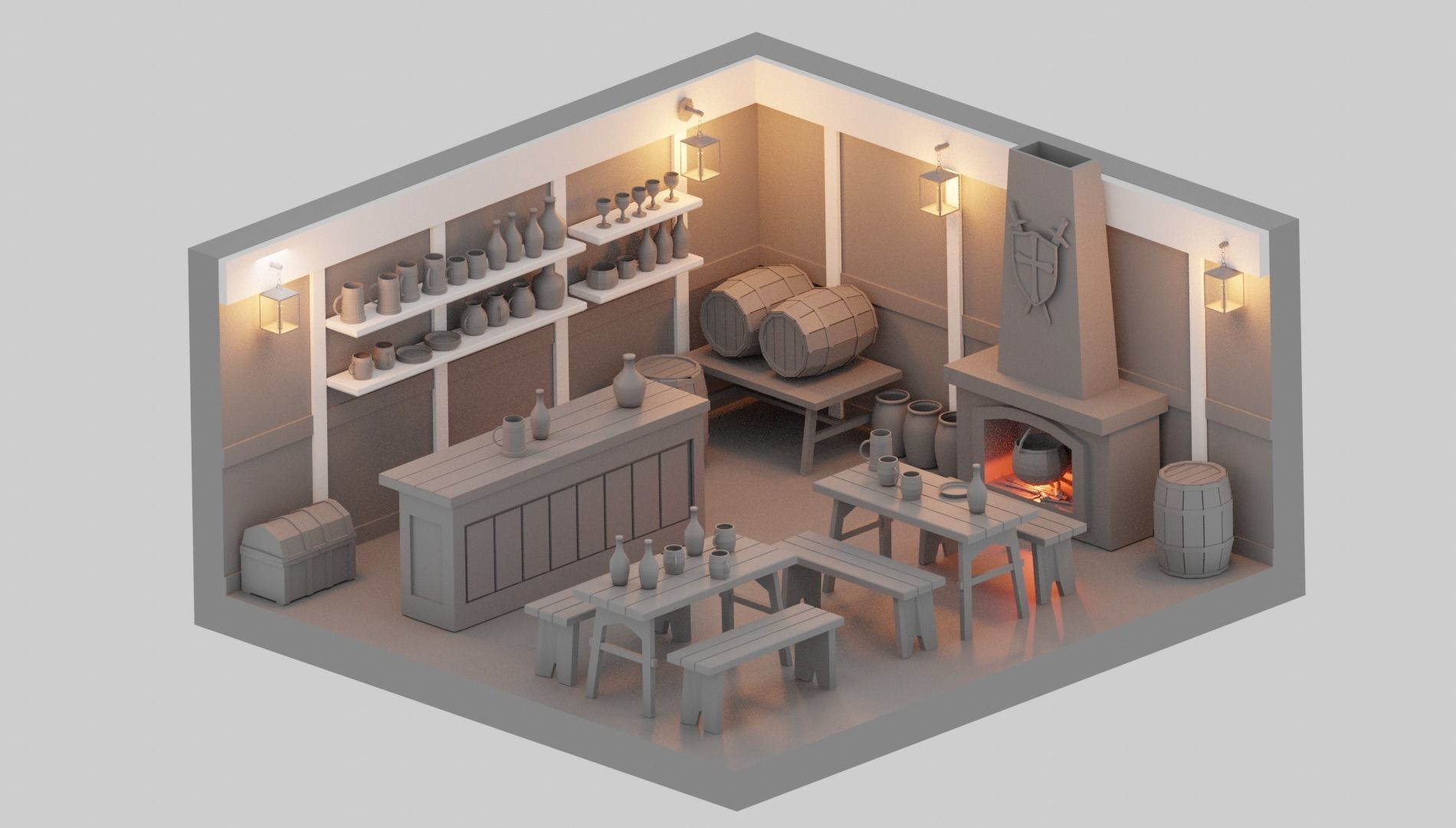 Low Poly Tavern Medieval Low-poly 3D model_2