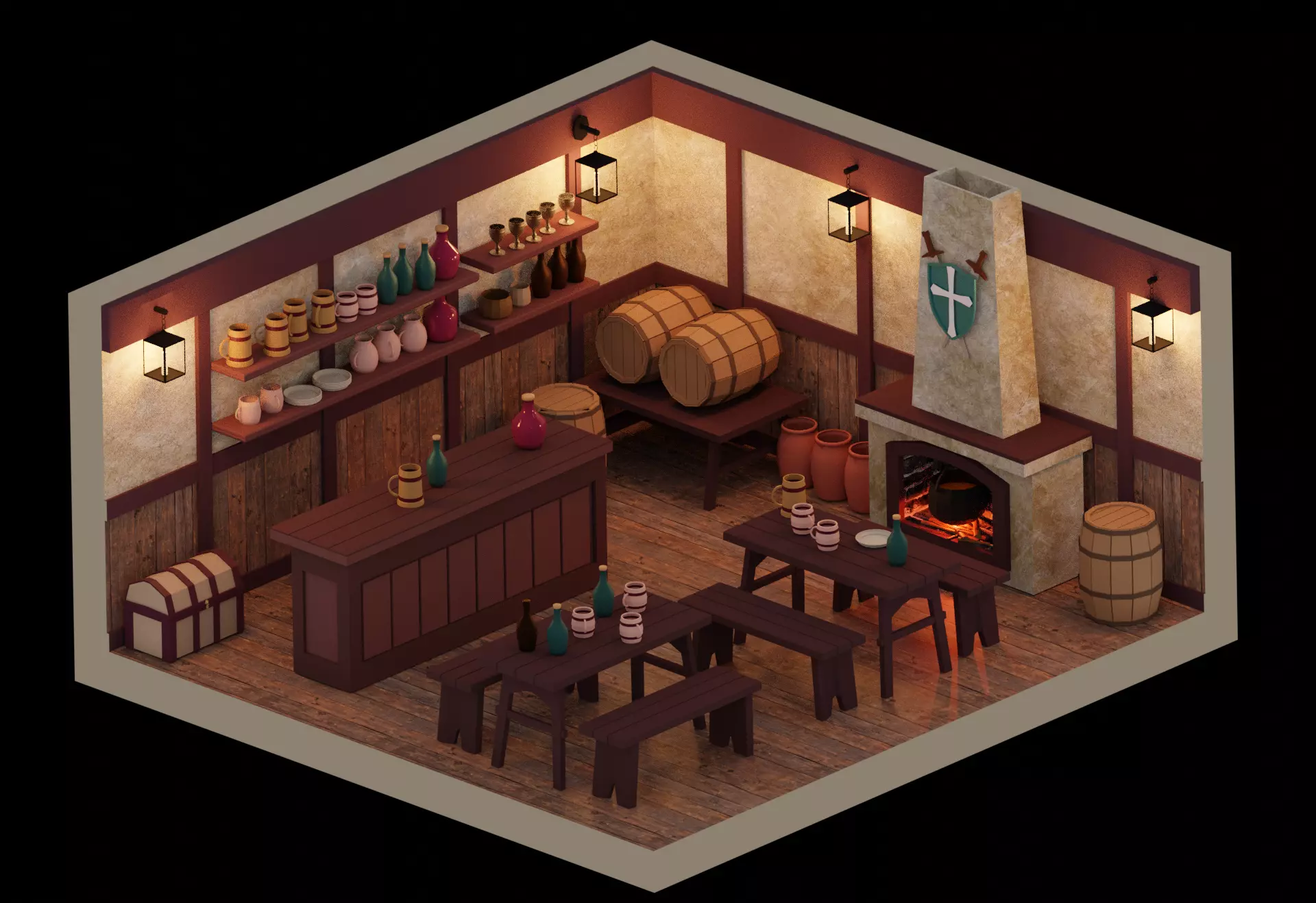 Low Poly Tavern Medieval Low-poly 3D model_0
