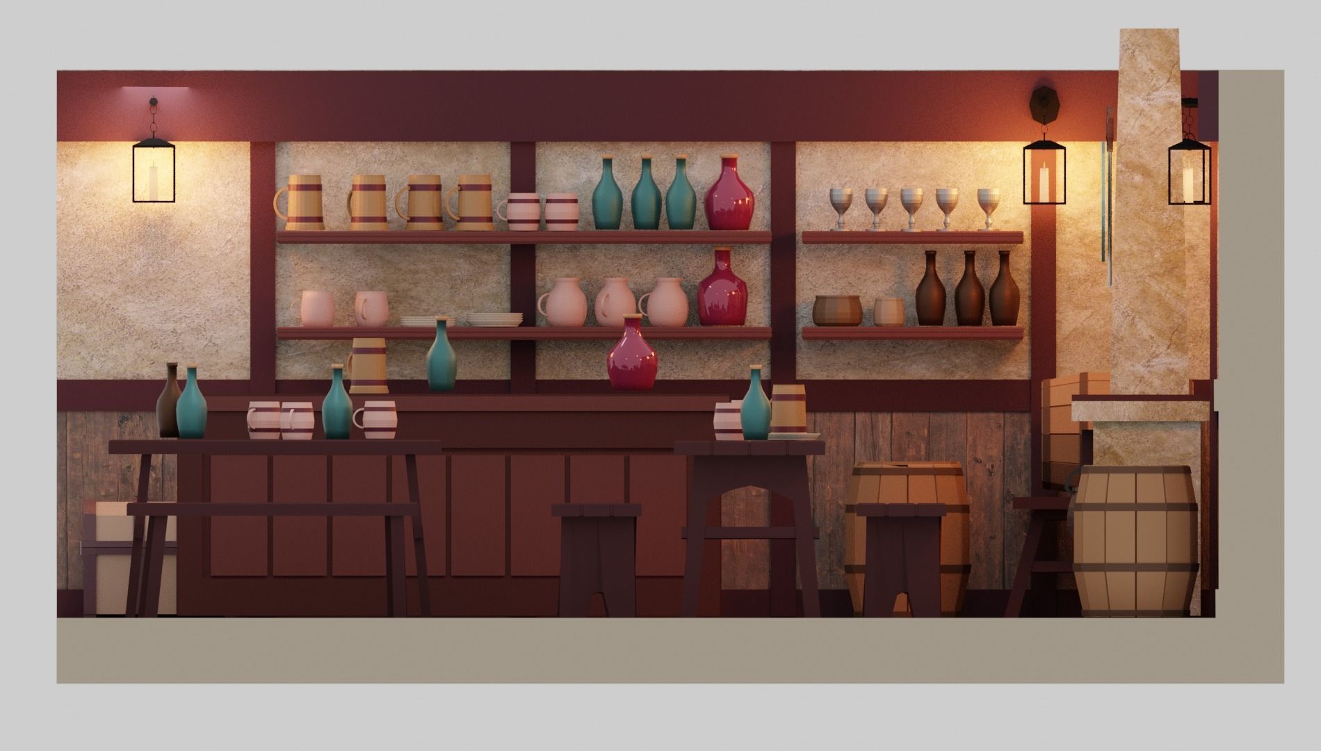 Low Poly Tavern Medieval Low-poly 3D model_8