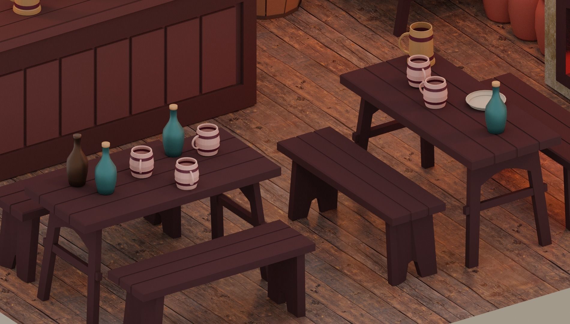 Low Poly Tavern Medieval Low-poly 3D model_11