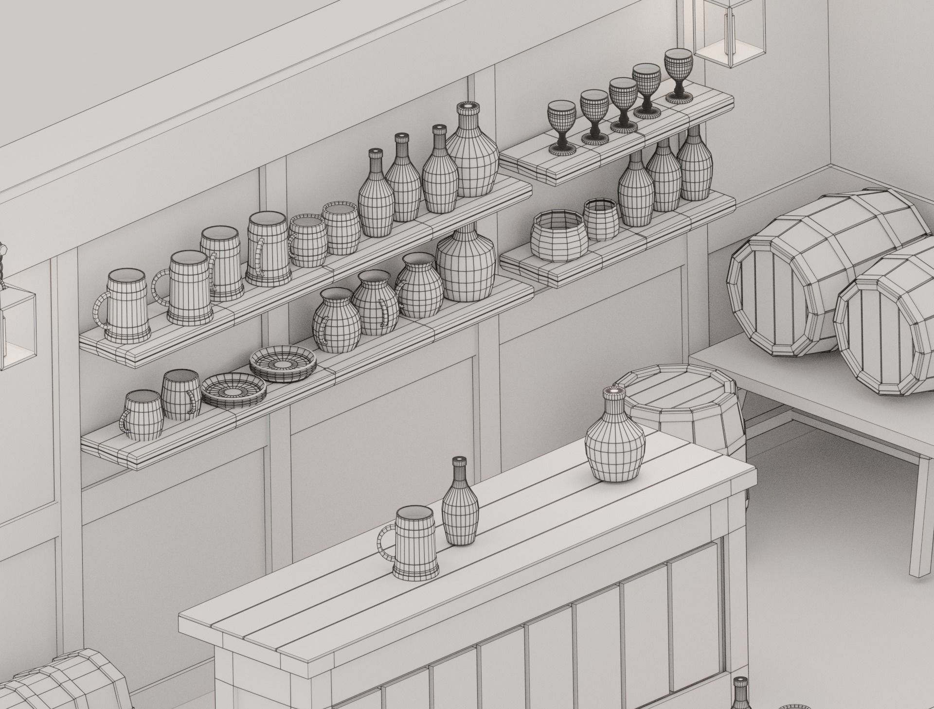 Low Poly Tavern Medieval Low-poly 3D model_13