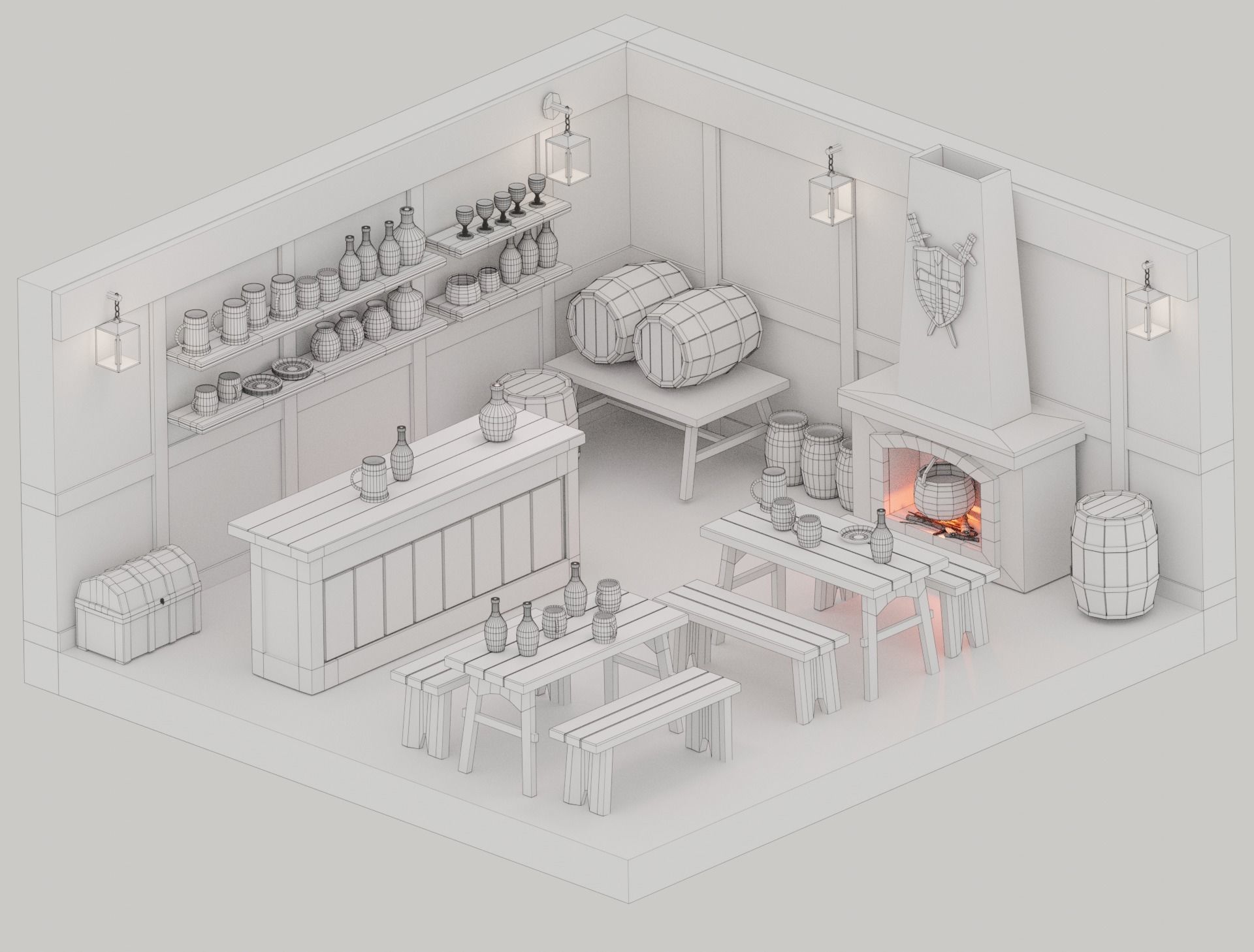 Low Poly Tavern Medieval Low-poly 3D model_12