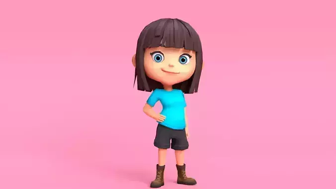 Cartoon Girl Character Low-poly 3D model