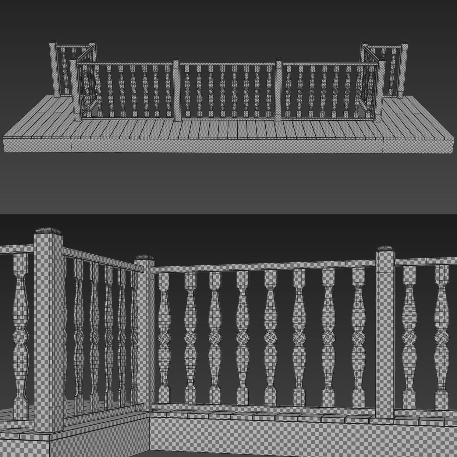 Wooden stair fencing D01  3D model_7