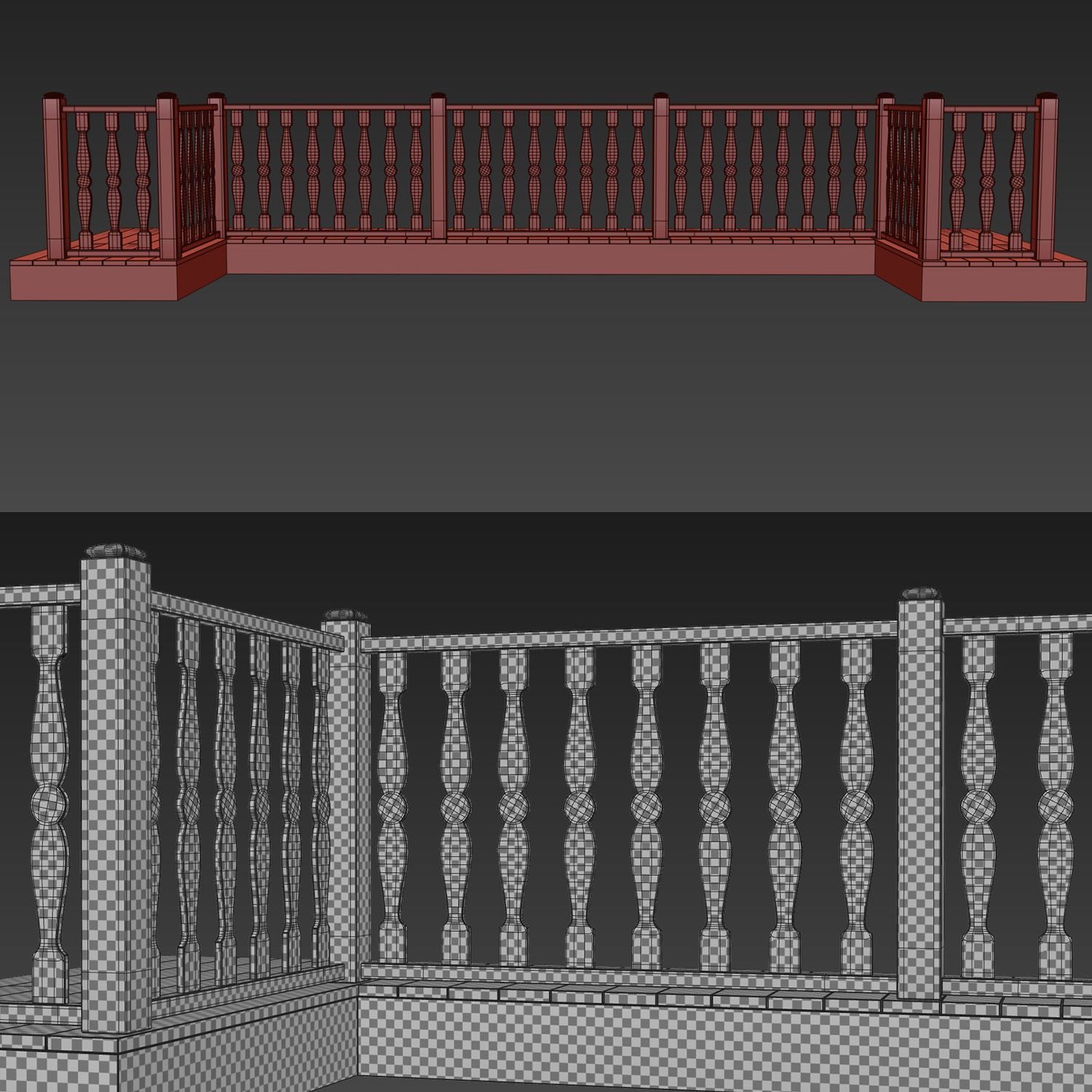 Wooden stair fencing D01  3D model_6