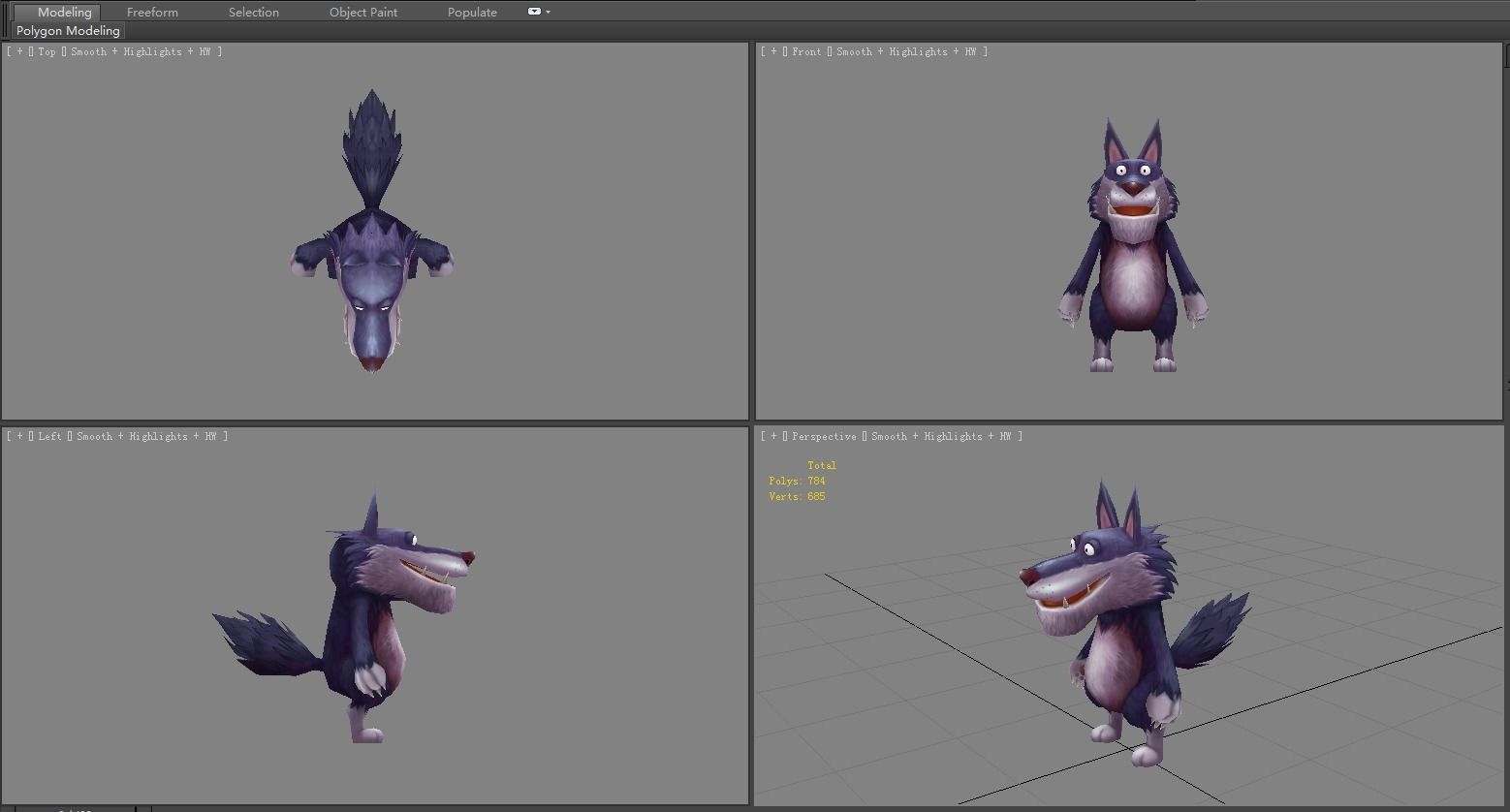 Cartoon big bad wolf Low-poly 3D model_5