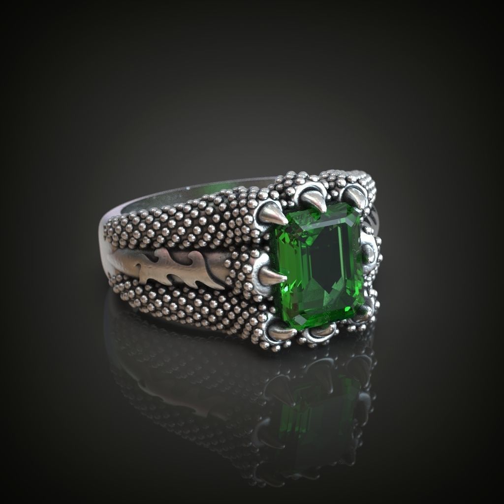Claws emerald gem cut ring 3D print model_1