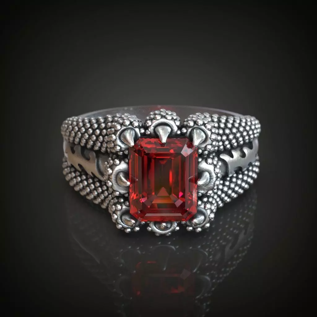 Claws emerald gem cut ring 3D print model_0