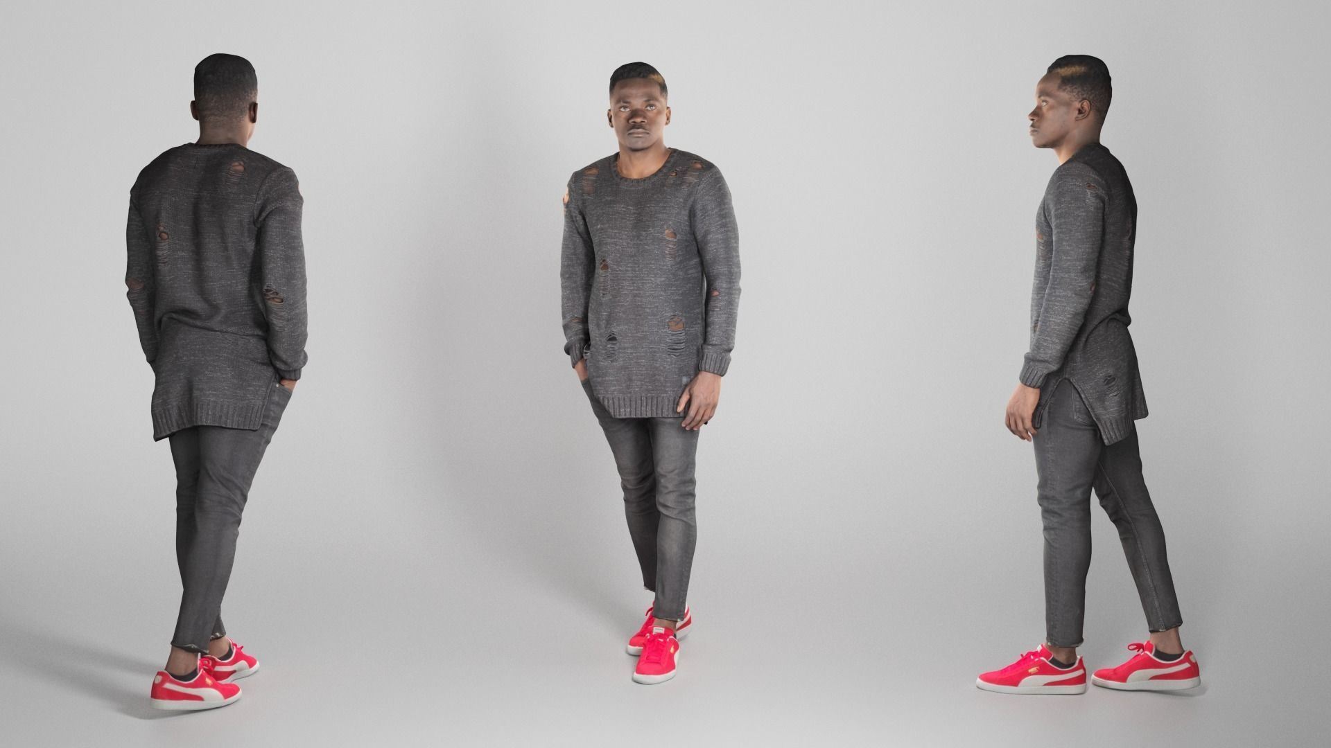 Young african man in black walking 253 Low-poly 3D model_2