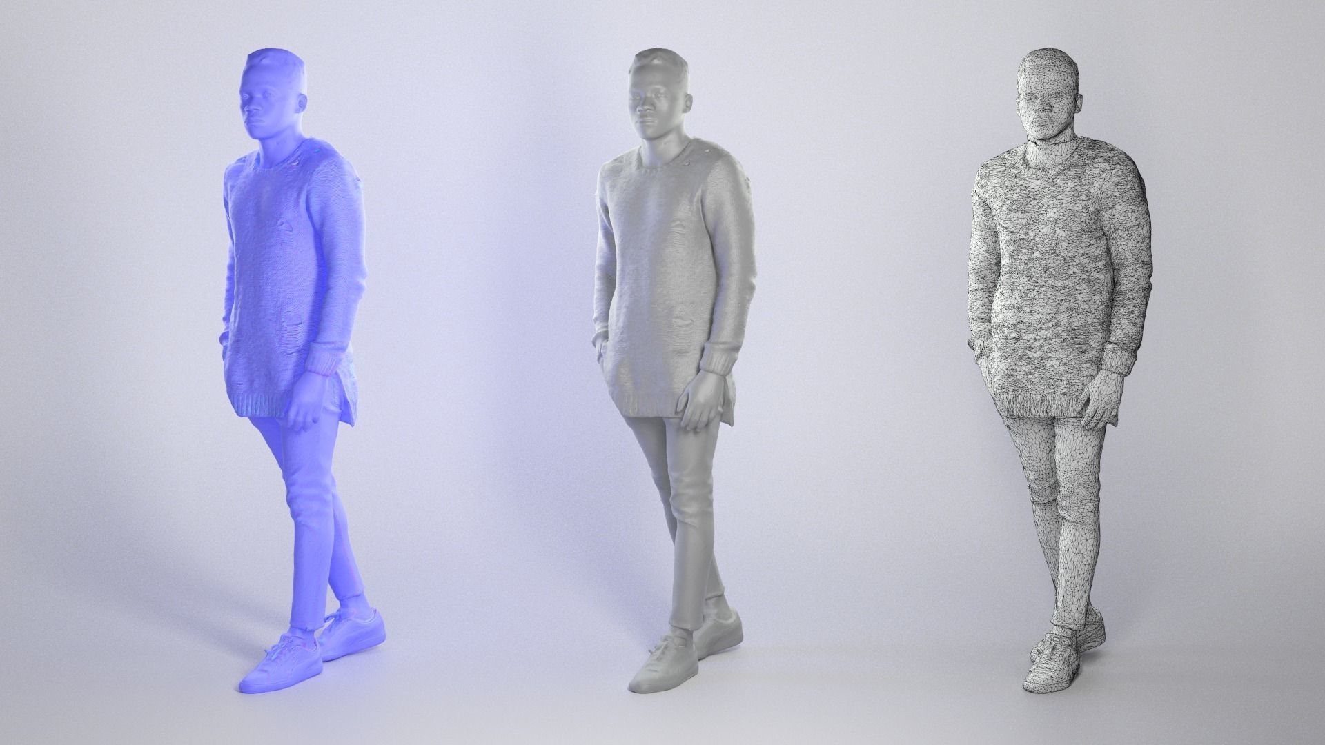 Young african man in black walking 253 Low-poly 3D model_3