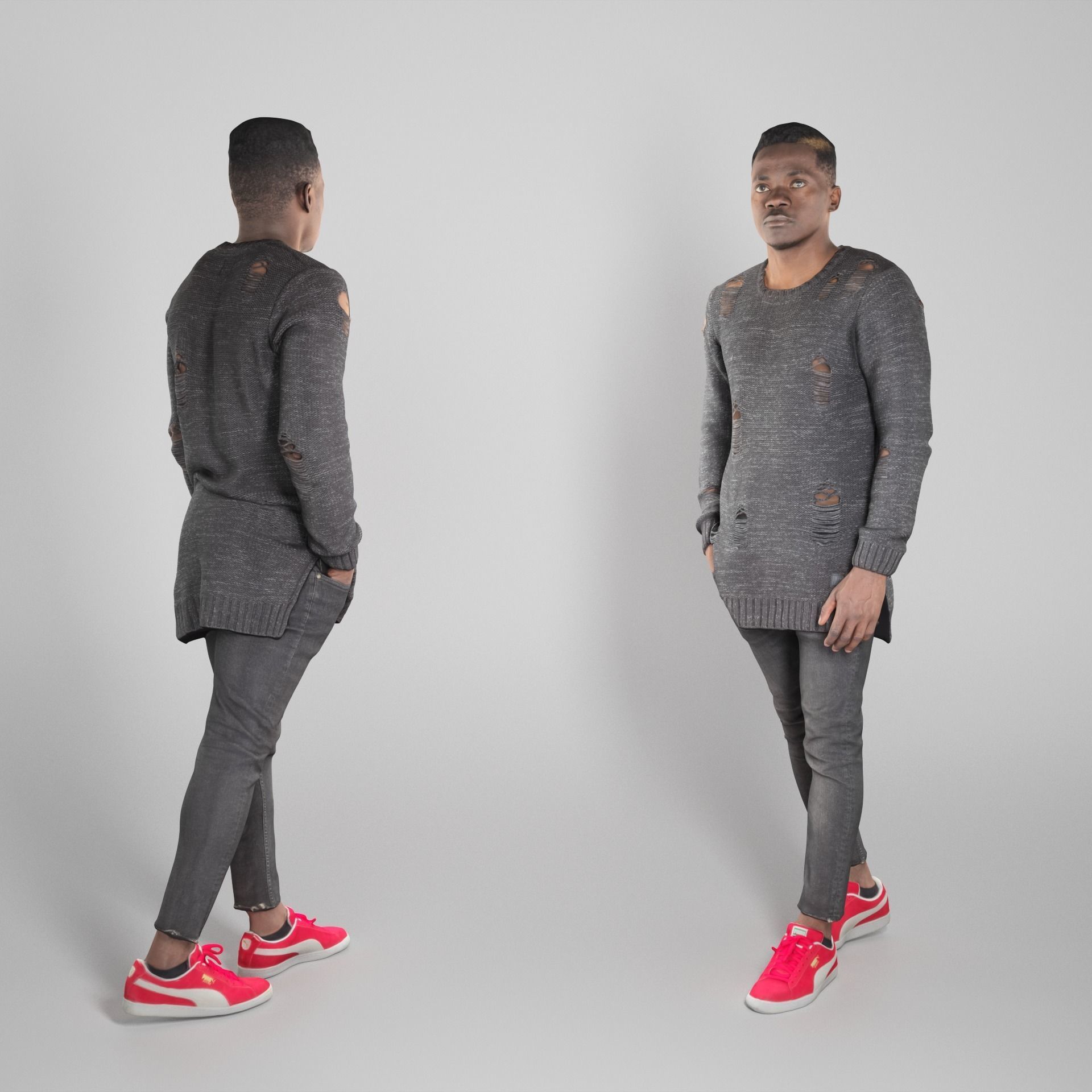 Young african man in black walking 253 Low-poly 3D model_1