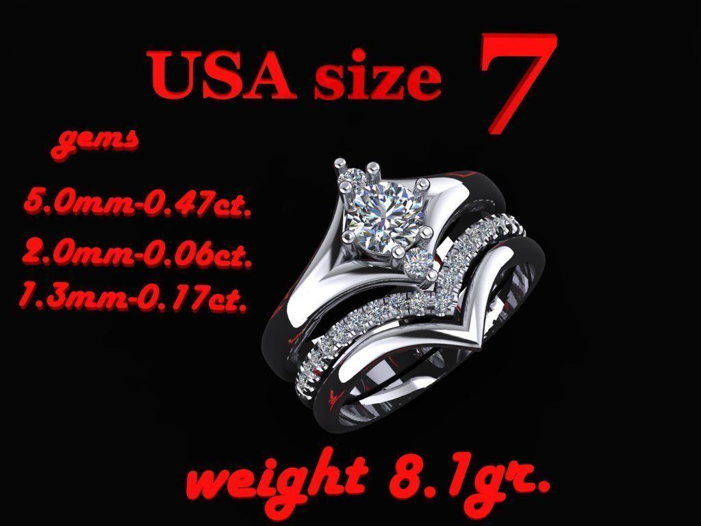 Ring 3 in 1 with gems 07ct 3D print model_2