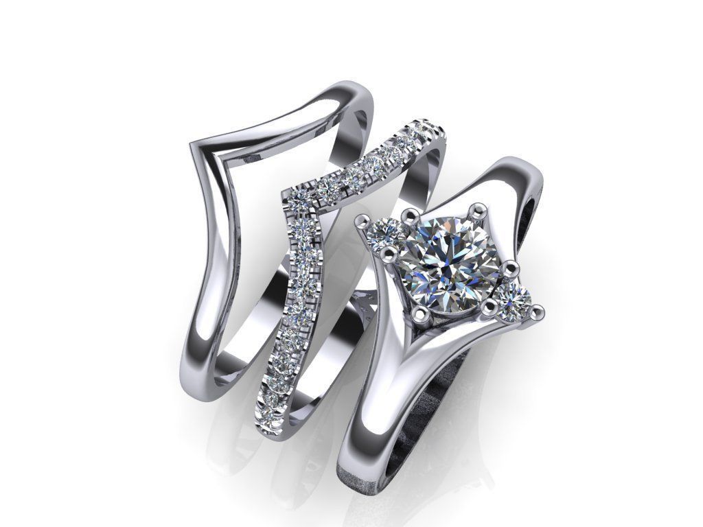 Ring 3 in 1 with gems 07ct 3D print model_1