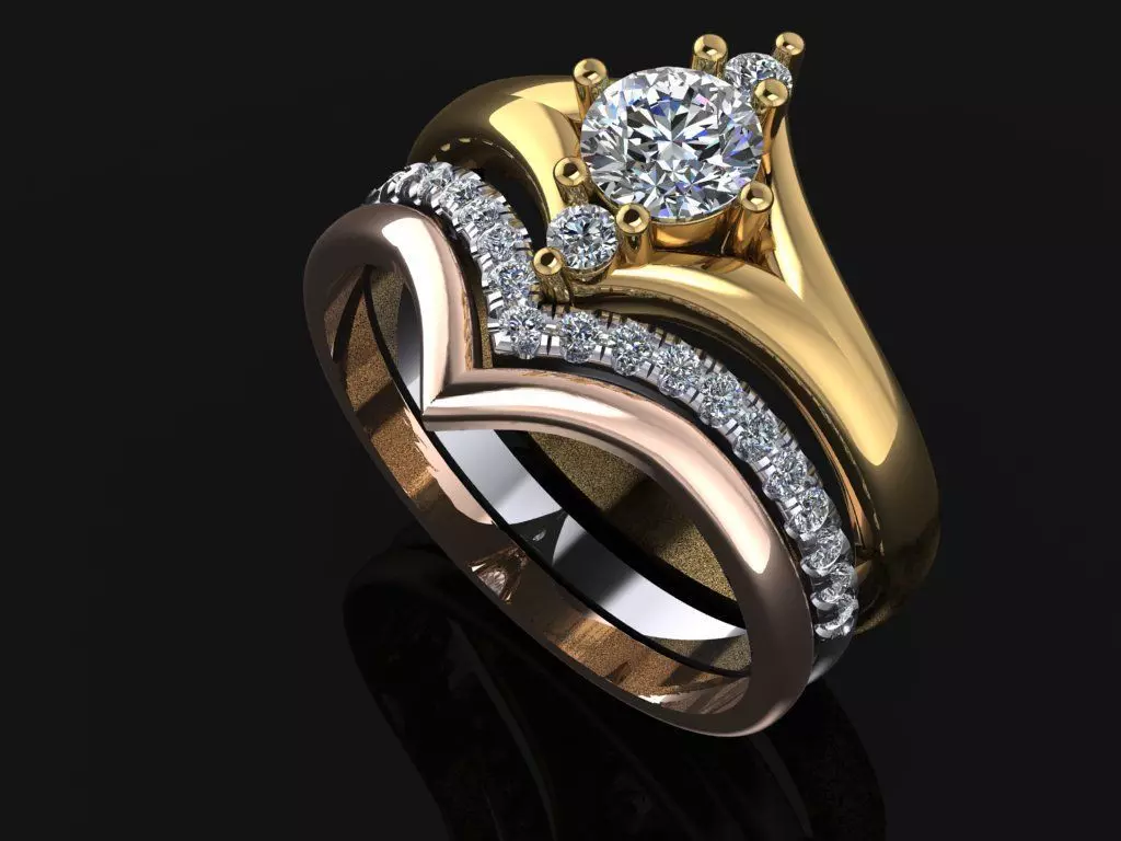 Ring 3 in 1 with gems 07ct 3D print model_0