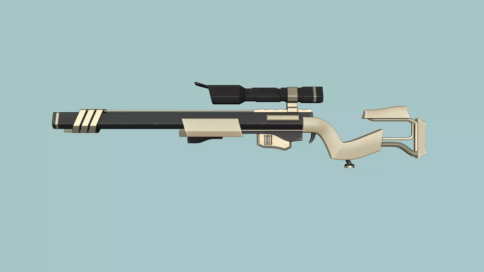 Sci-Fi Sniper Rifle 02 - Golden Luxury Gun Low-poly 3D model_0