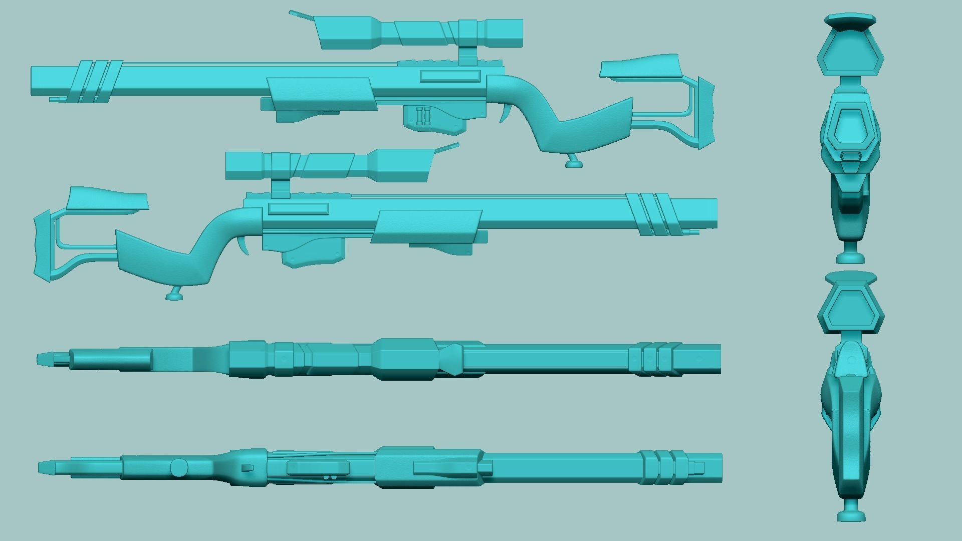 Sci-Fi Sniper Rifle 02 - Golden Luxury Gun Low-poly 3D model_13