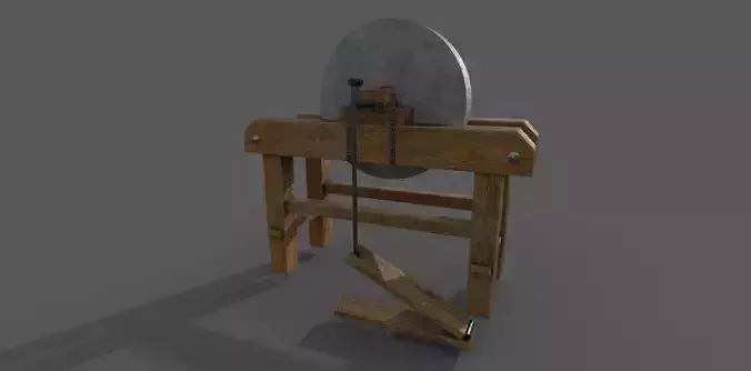 Grindstone Low-poly 3D model wooden table with plate