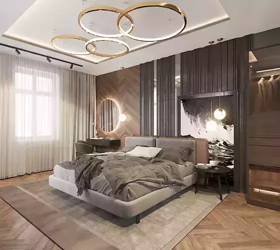 Luxury bedroom interior 3d scene