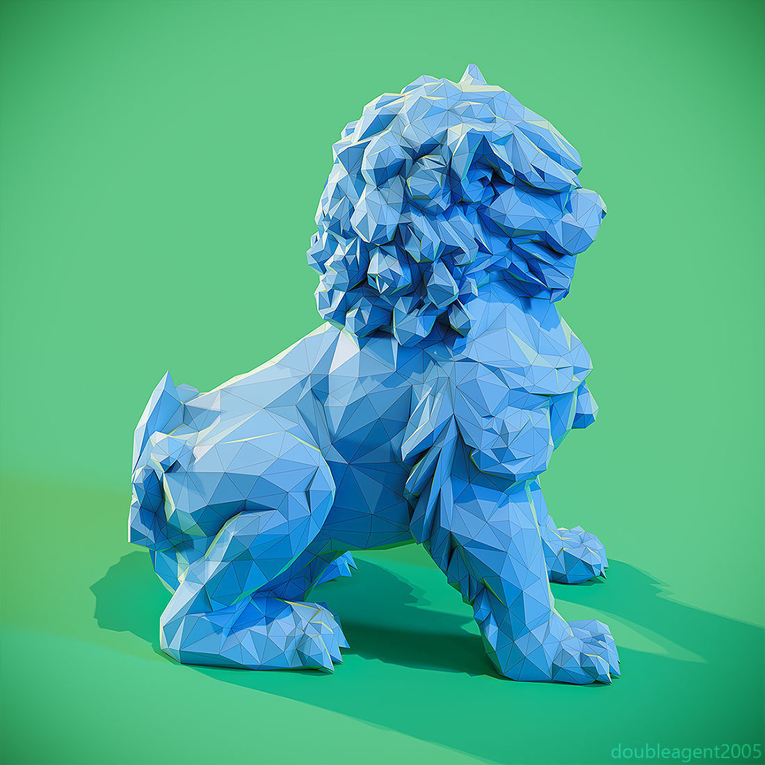 Low poly Chinese lion guardian Papercraft 3D print model_10