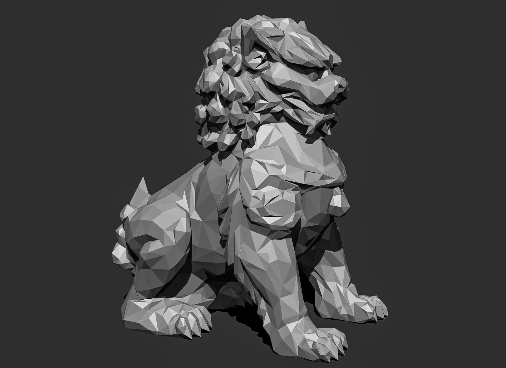 Low poly Chinese lion guardian Papercraft 3D print model_12