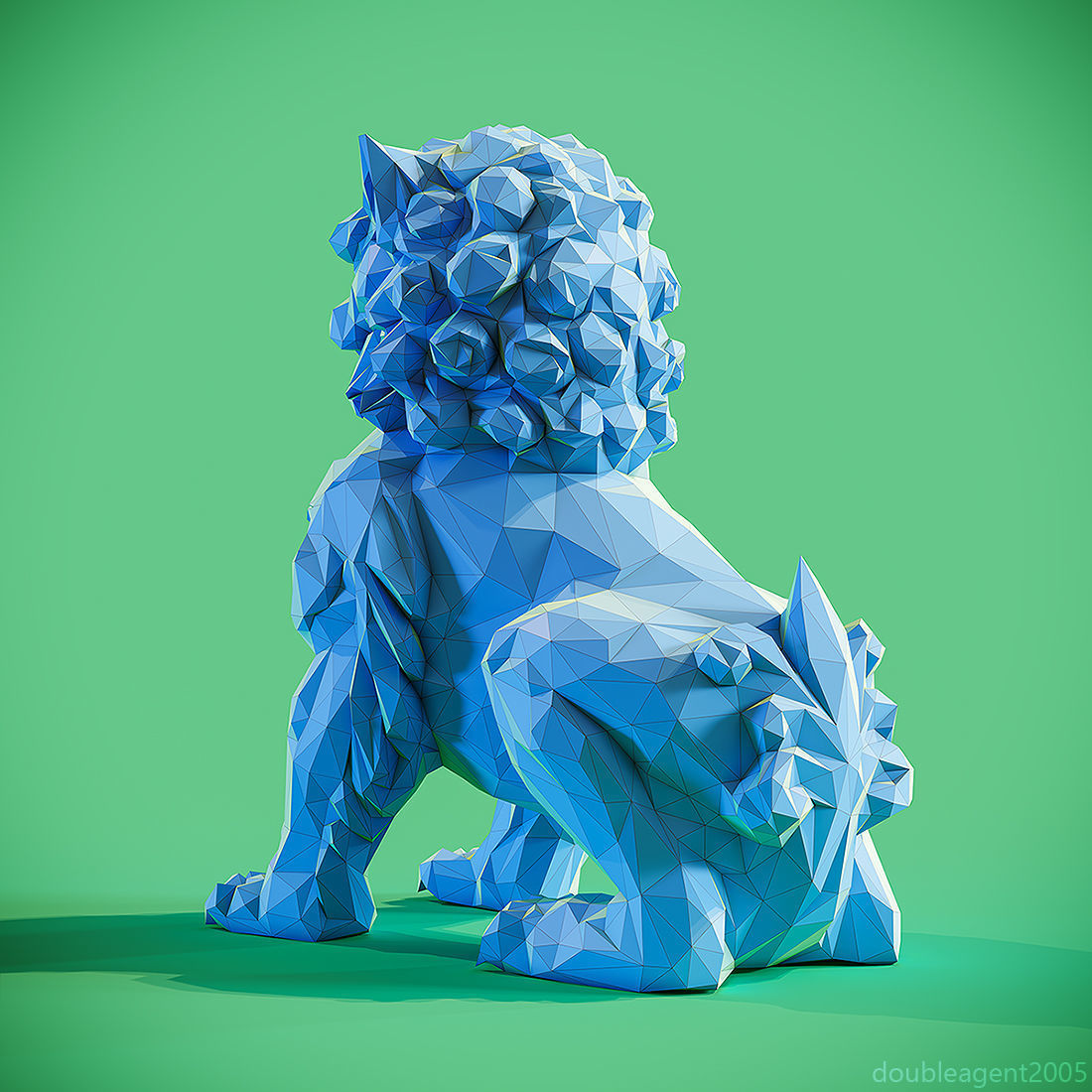 Low poly Chinese lion guardian Papercraft 3D print model_5