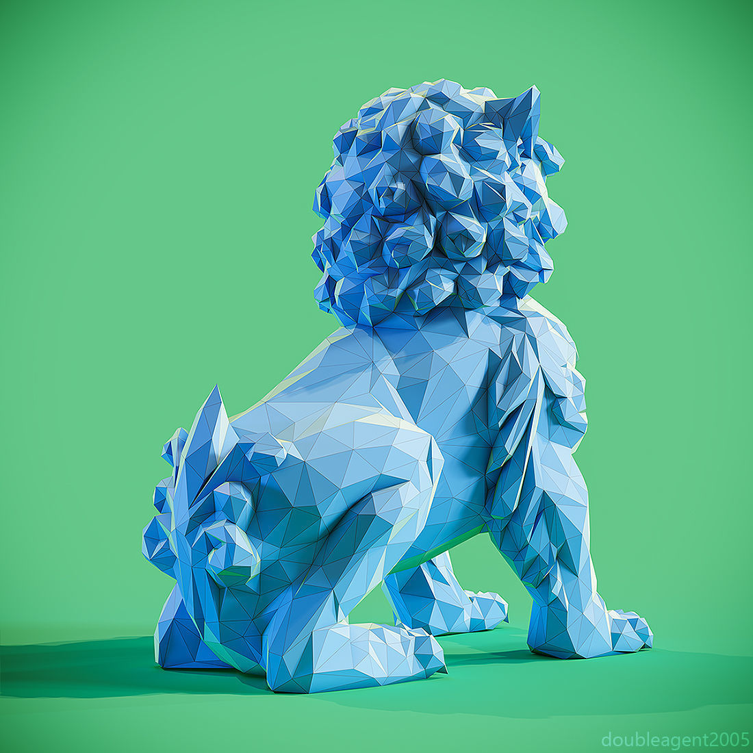 Low poly Chinese lion guardian Papercraft 3D print model_3