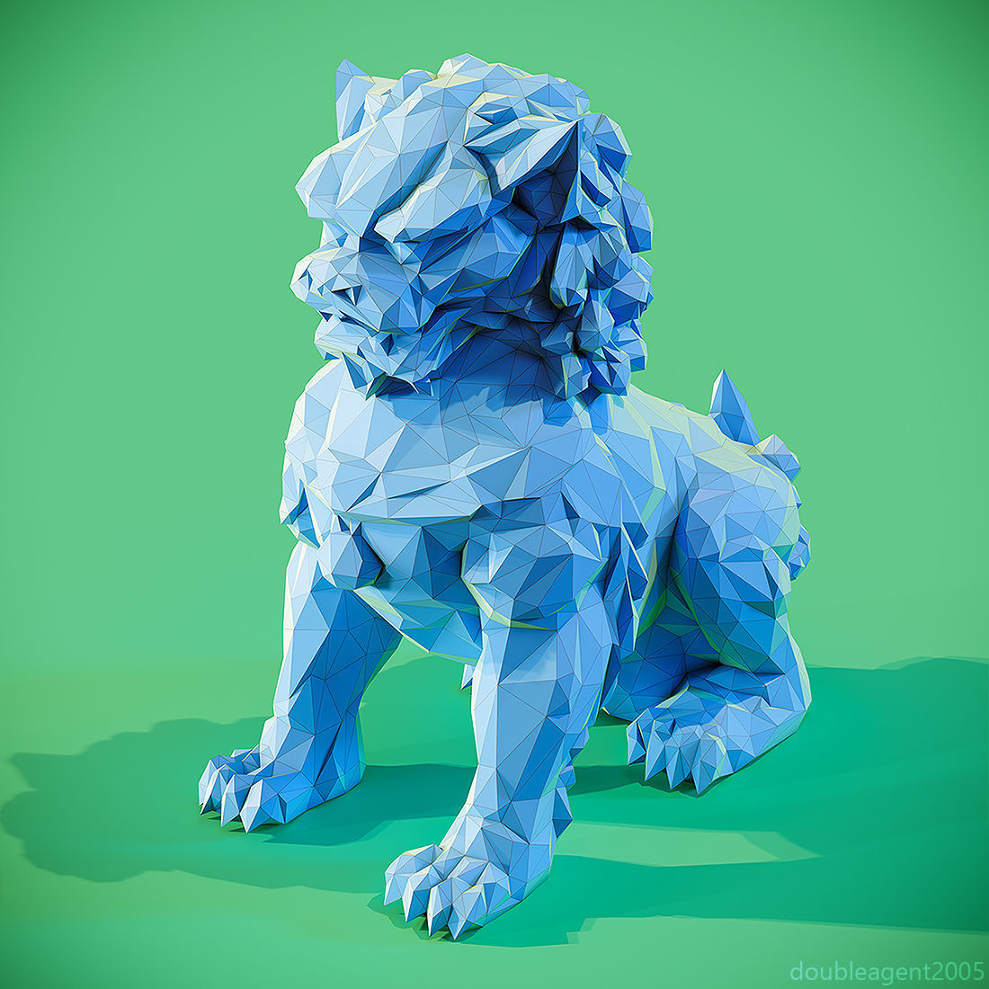Low poly Chinese lion guardian Papercraft 3D print model_11