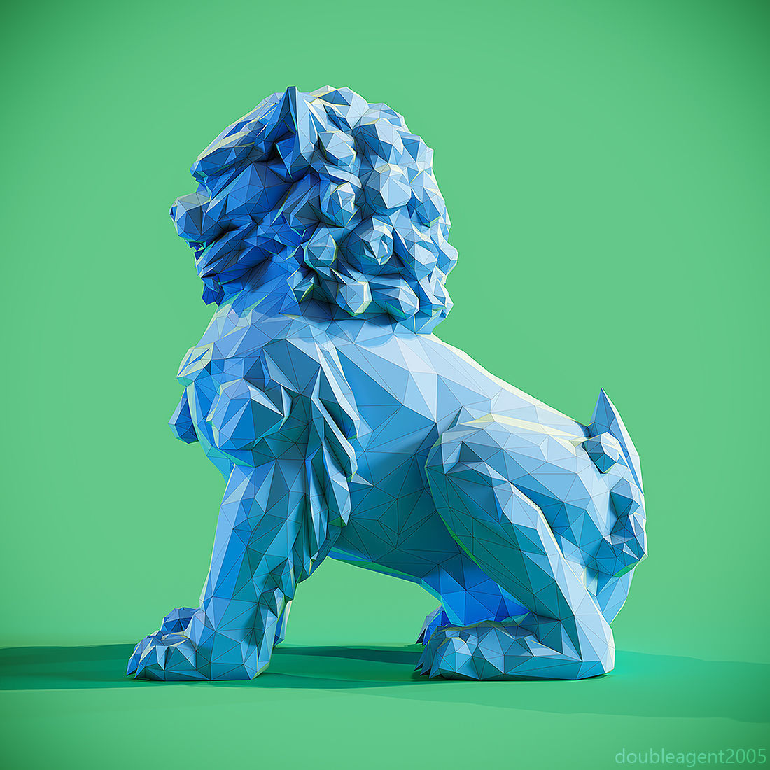 Low poly Chinese lion guardian Papercraft 3D print model_6