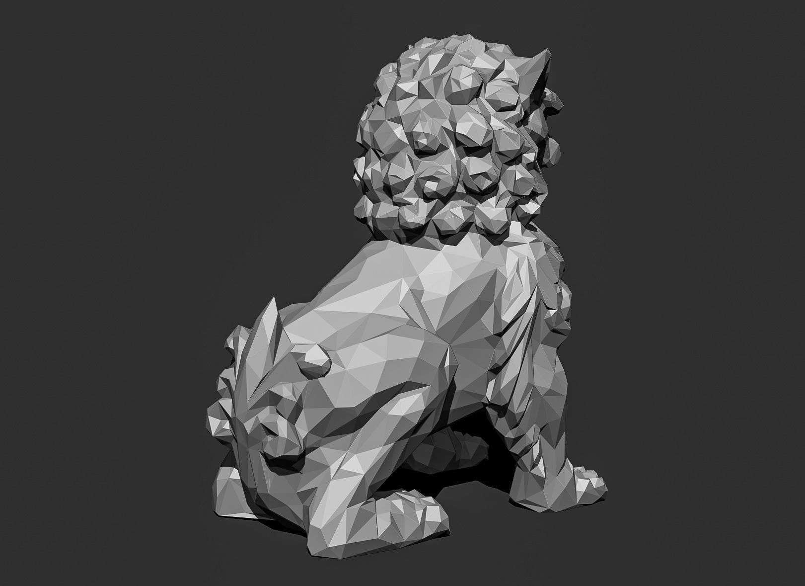 Low poly Chinese lion guardian Papercraft 3D print model_16