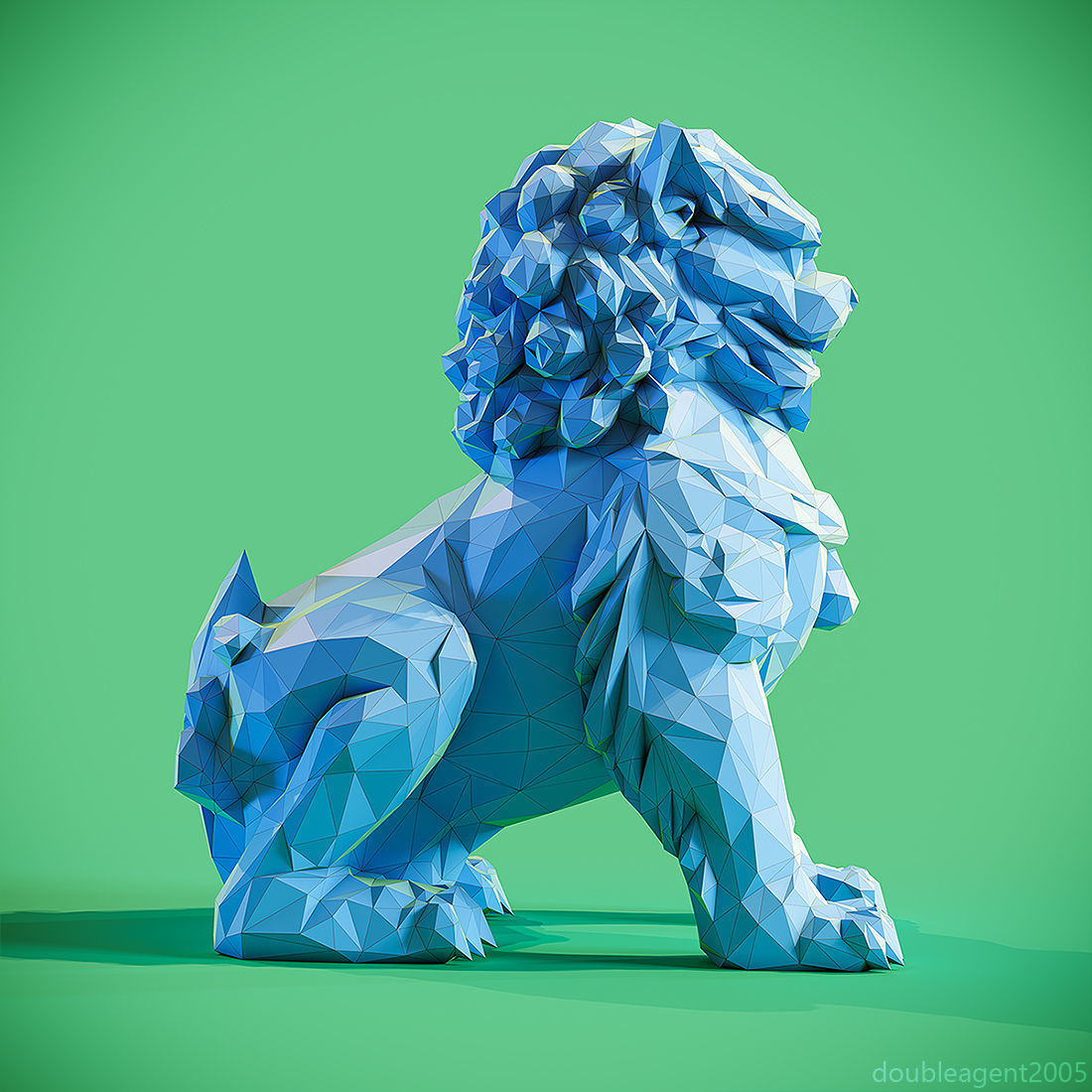 Low poly Chinese lion guardian Papercraft 3D print model_2