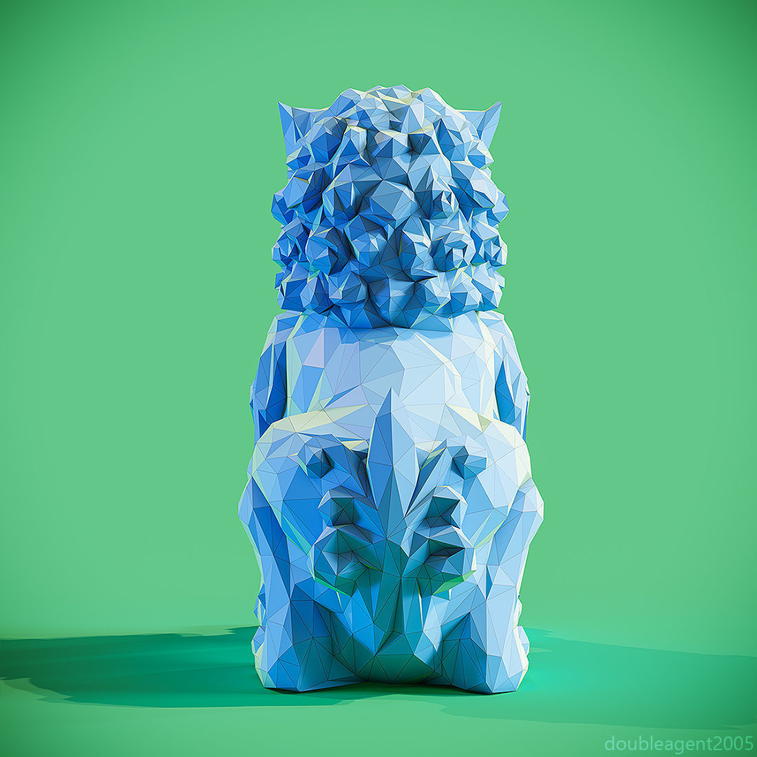 Low poly Chinese lion guardian Papercraft 3D print model_4