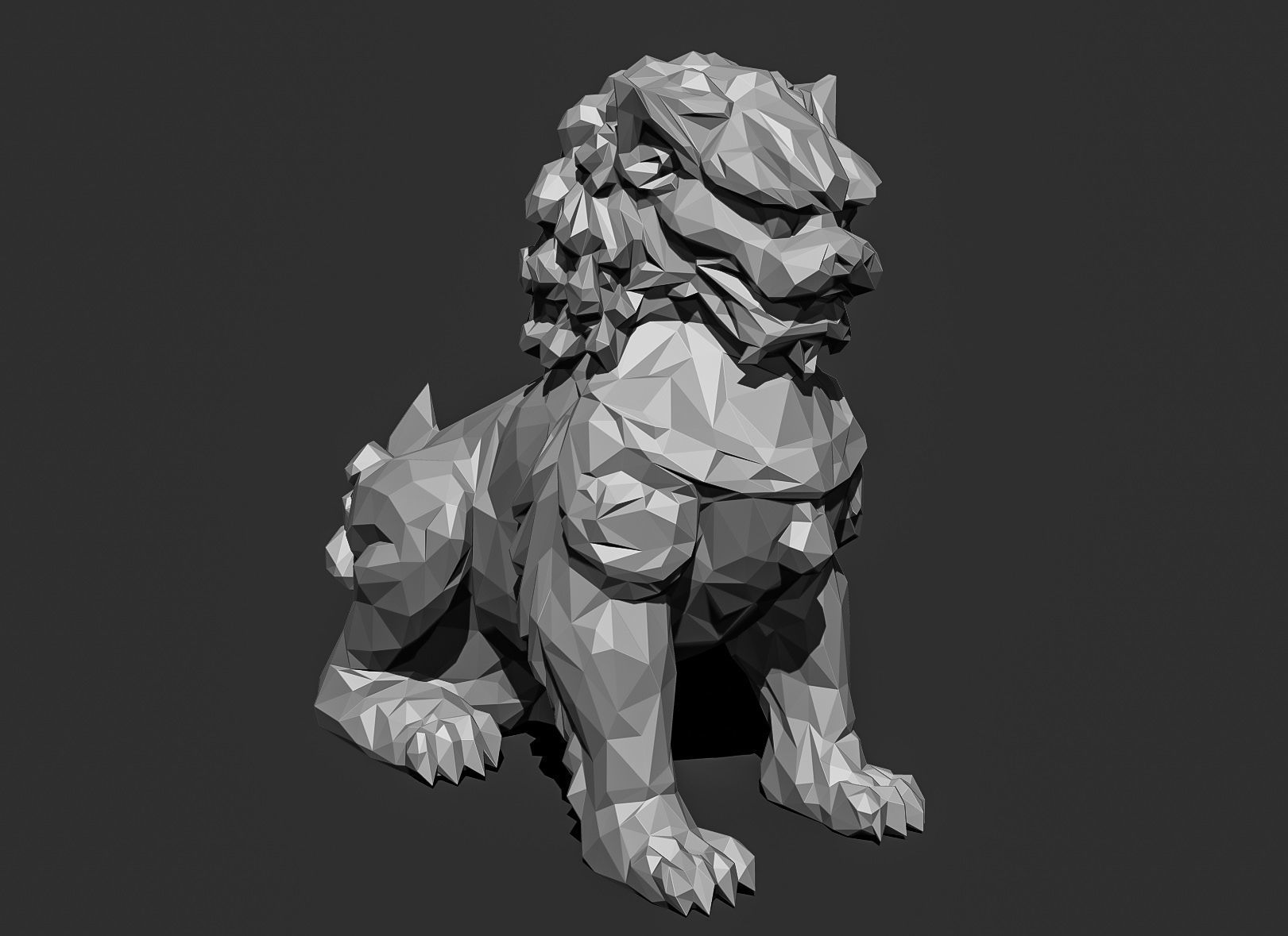 Low poly Chinese lion guardian Papercraft 3D print model_14